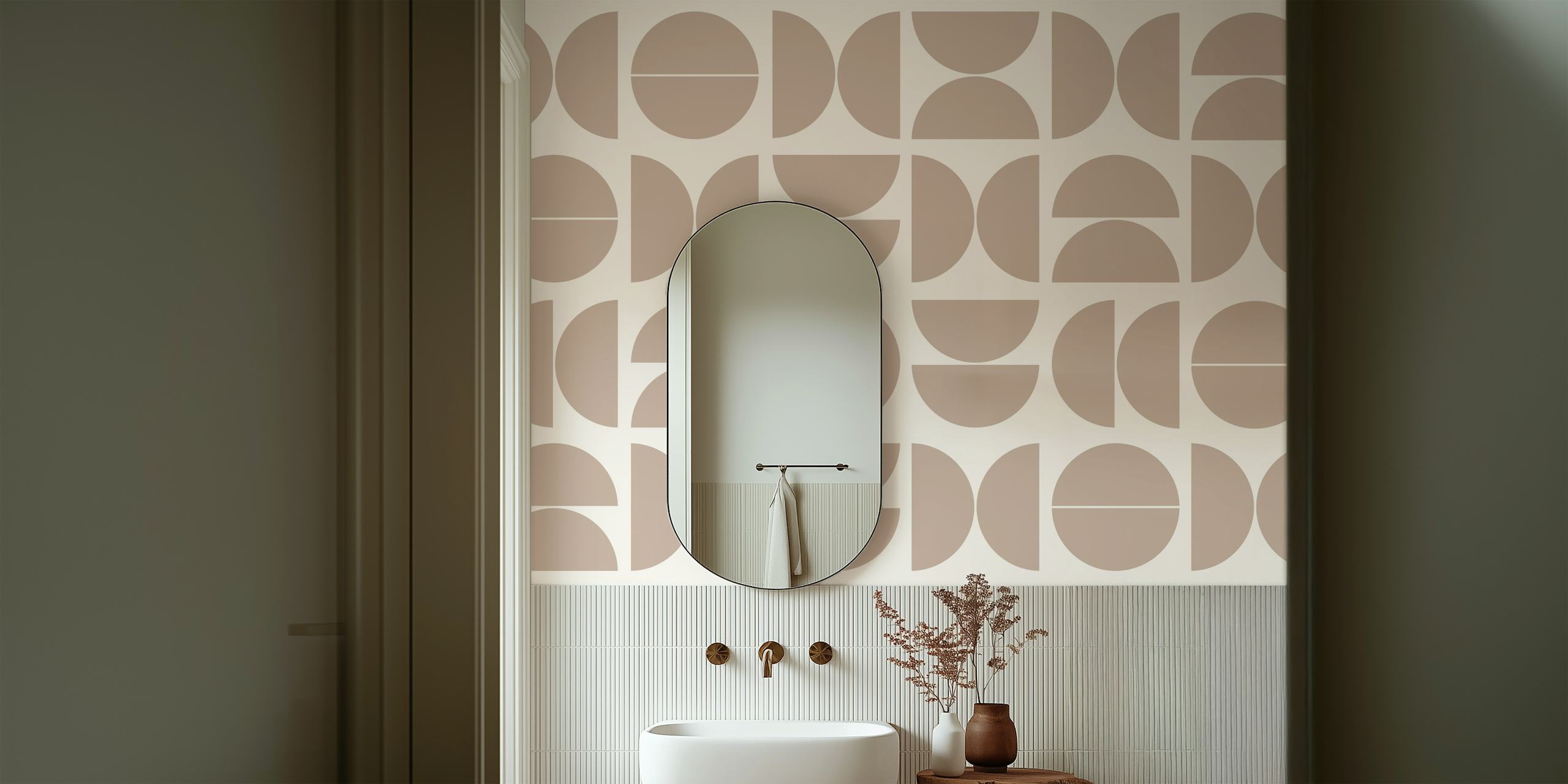 Tan Creme Mid-Century Modern wallpaper in a room