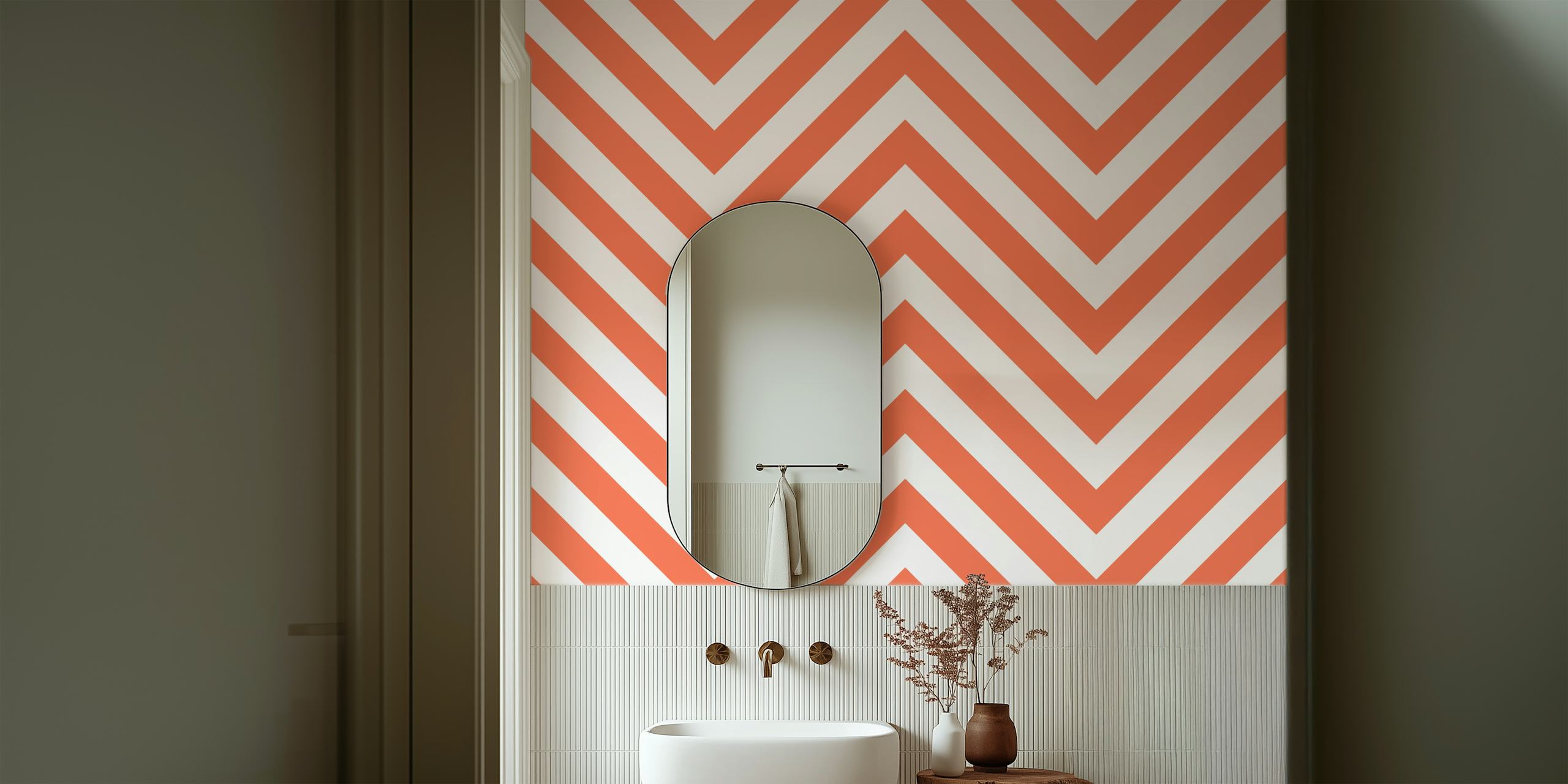 Fototapete Orange-weißes chevron-muster