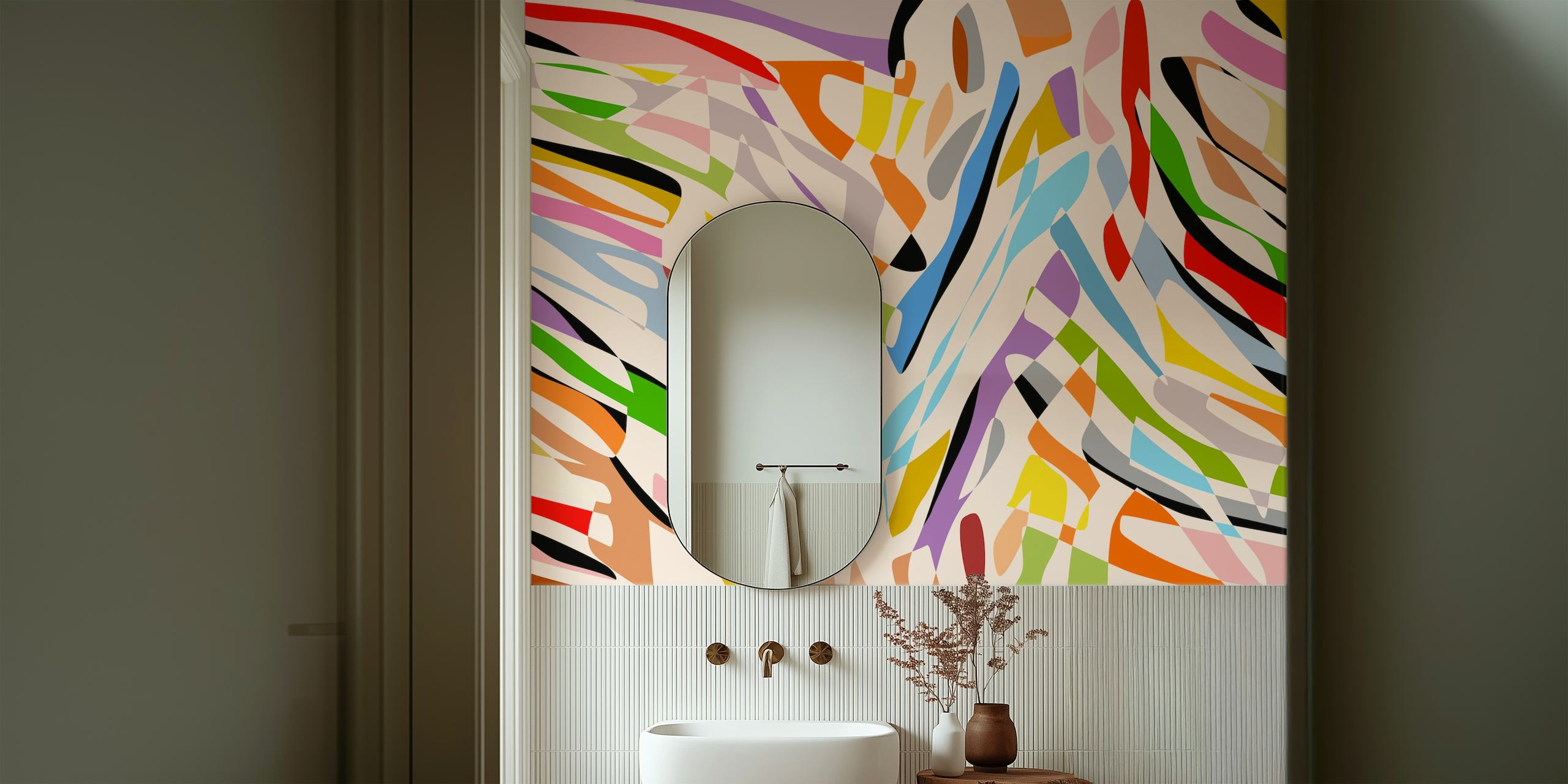 Colorful abstract wallpaper with bold shapes and curves