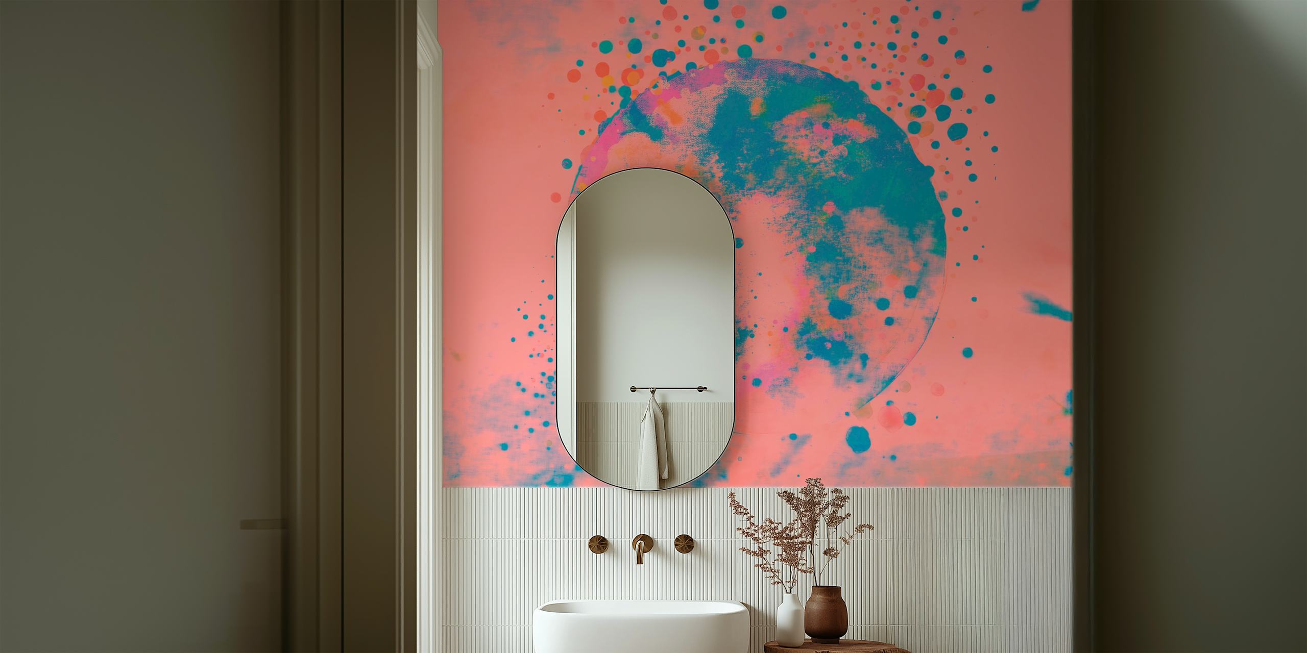 Abstract pink and blue circle with colorful splashes wallpaper