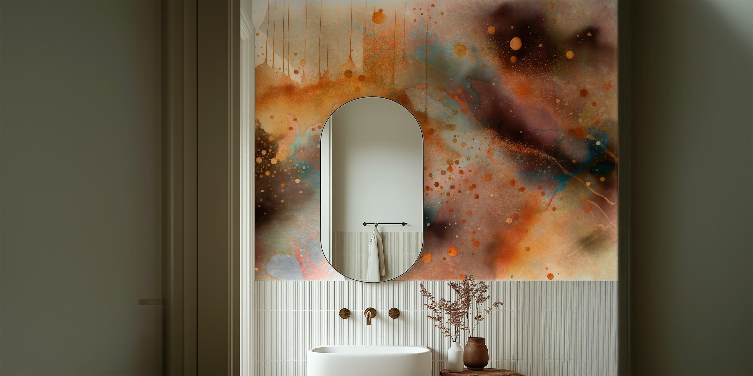 Abstract marble wallpaper with earthy tones, blue splashes, organic shapes