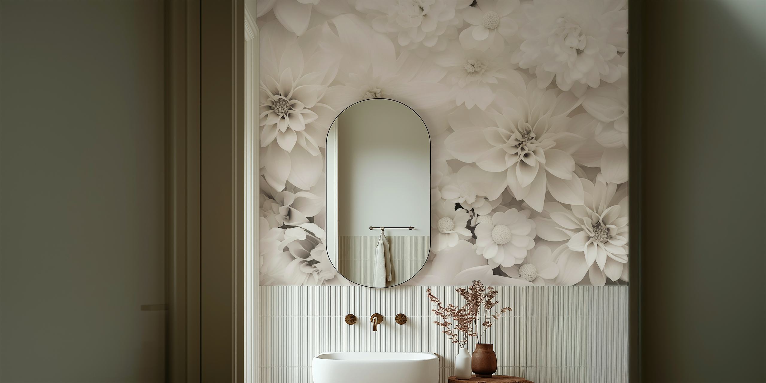 Diseño de papel tapiz floral blanco en una habitación