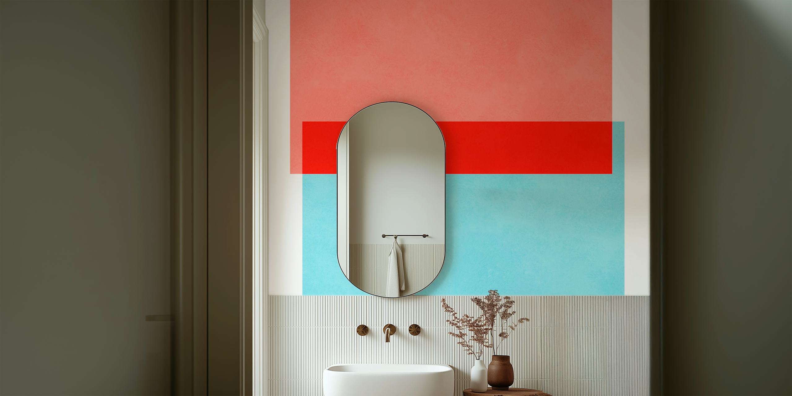 Geometric shapes in pink, red, and blue colors wallpaper