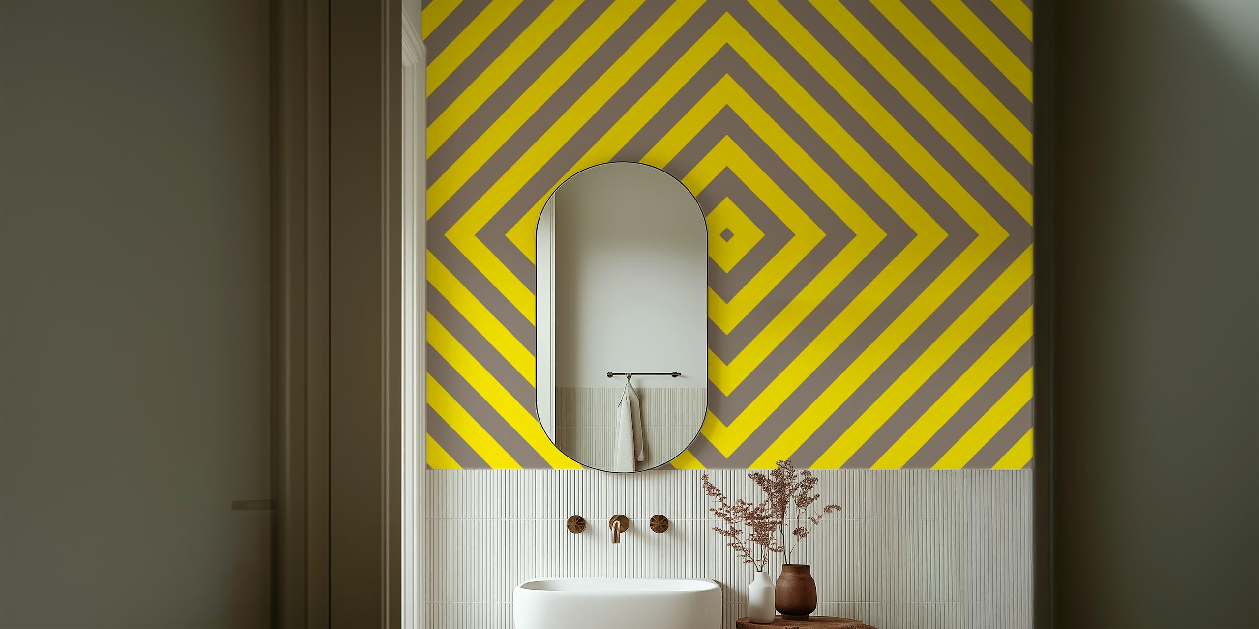 Geometric diamond pattern in brown and yellow wallpaper