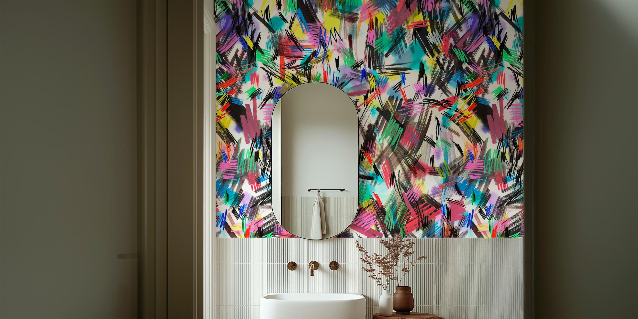 Colorful abstract brushstroke design multi-color wallpaper