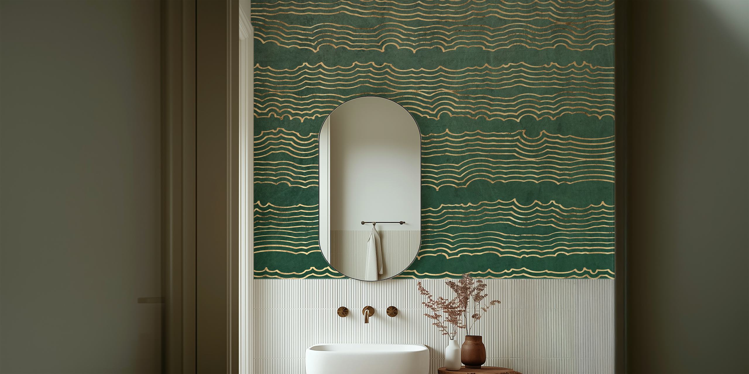 Papel de parede Green and Gold Sliced Marble em um quarto