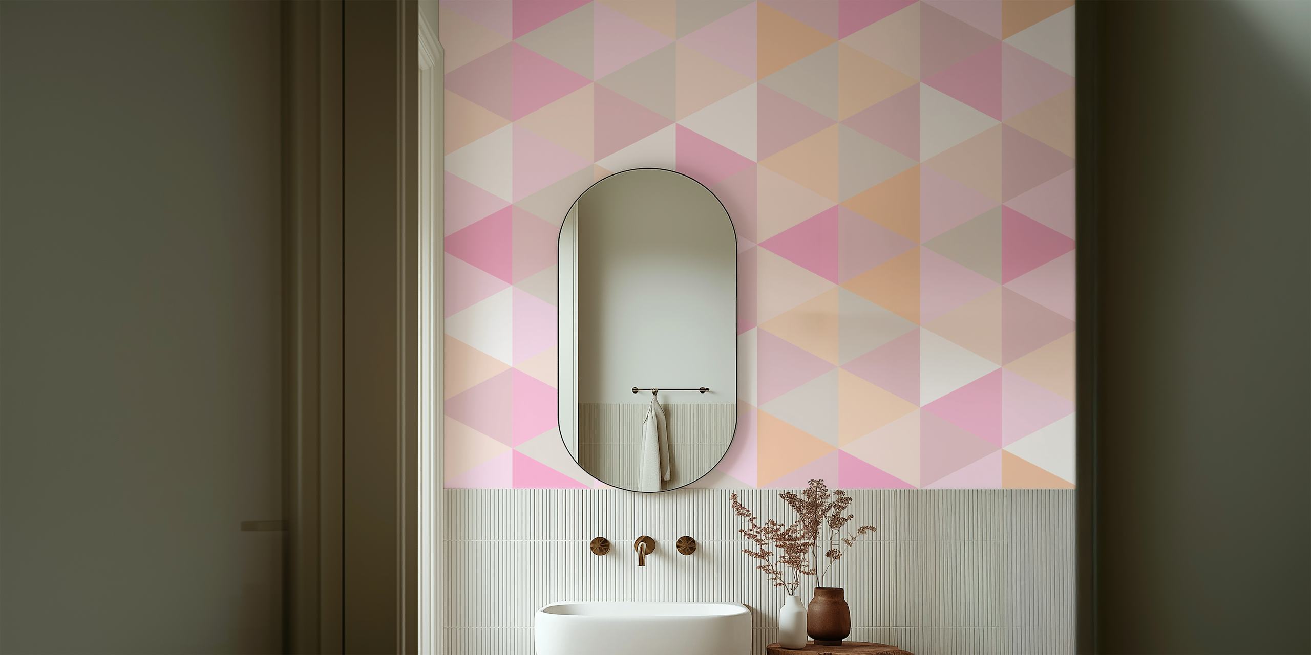 Triangles Pastel Pink Papel Pintado En Una Habitación