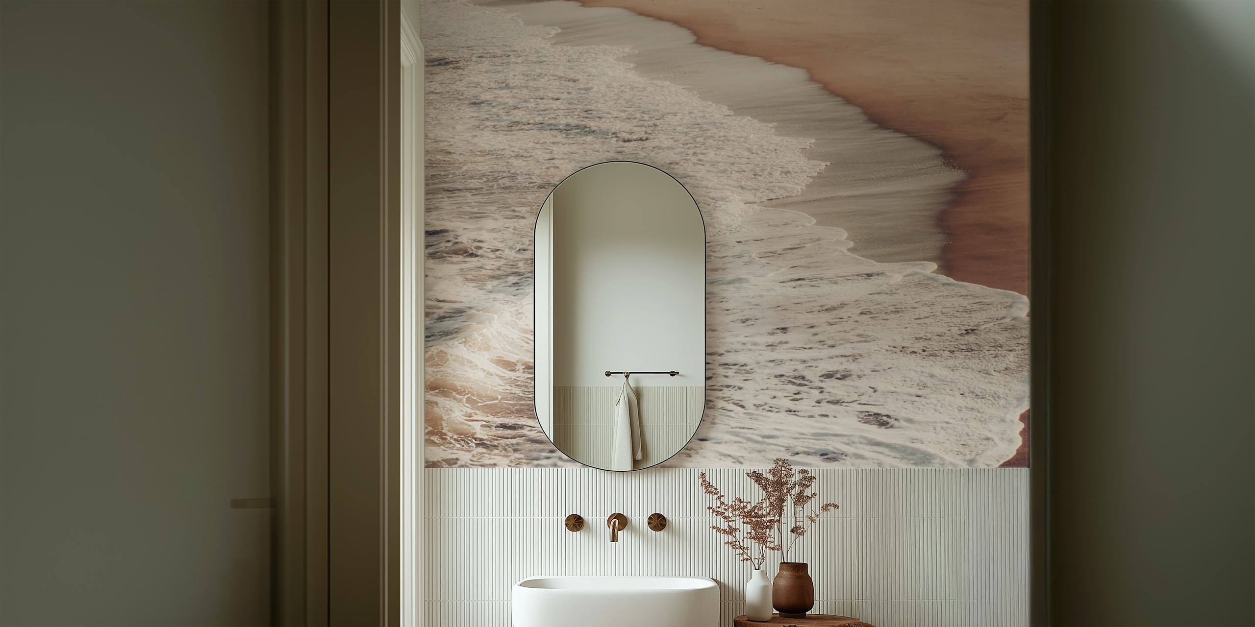 Ocean foam cream beach wallpaper with soft earthy tones