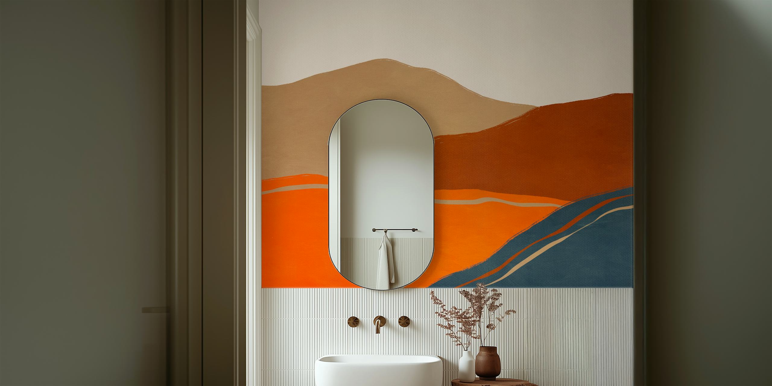 Papel de parede Vintage Minimal Mountains em um quarto