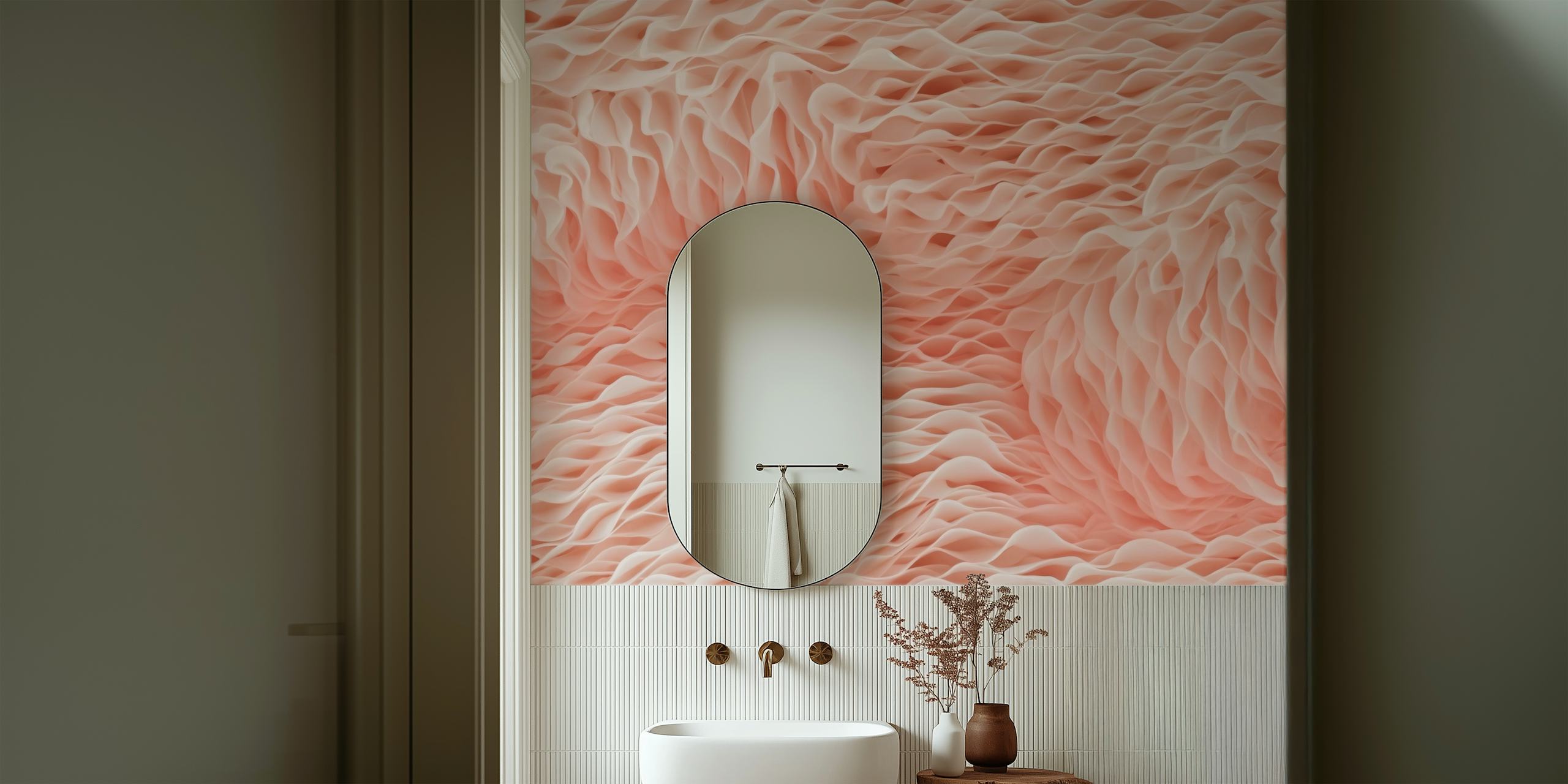 Intricate pink coral texture wallpaper in a room