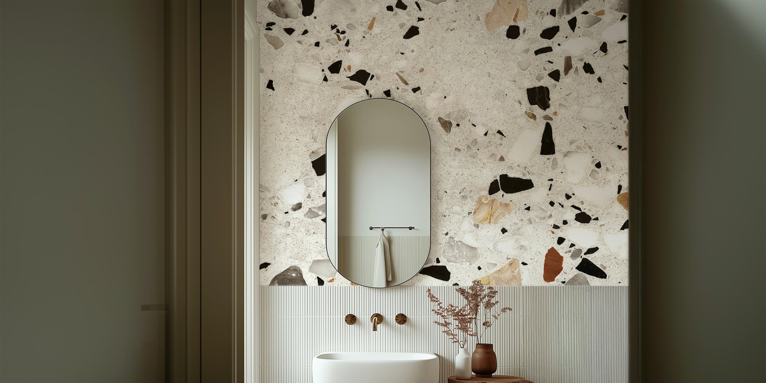 Italian Terrazzo Silver Wallpaper In Een Kamer