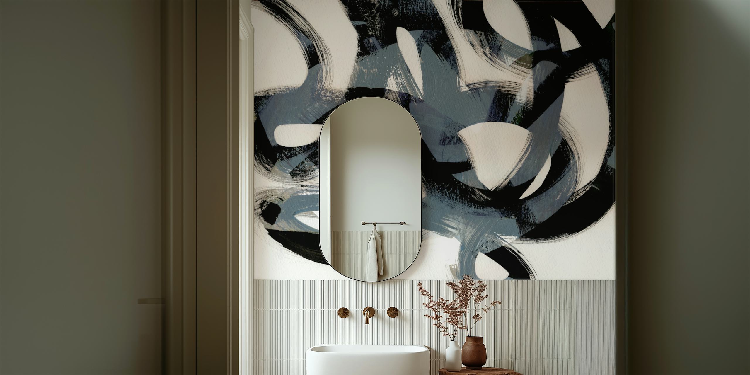 Abstract brush strokes in black and white wallpaper
