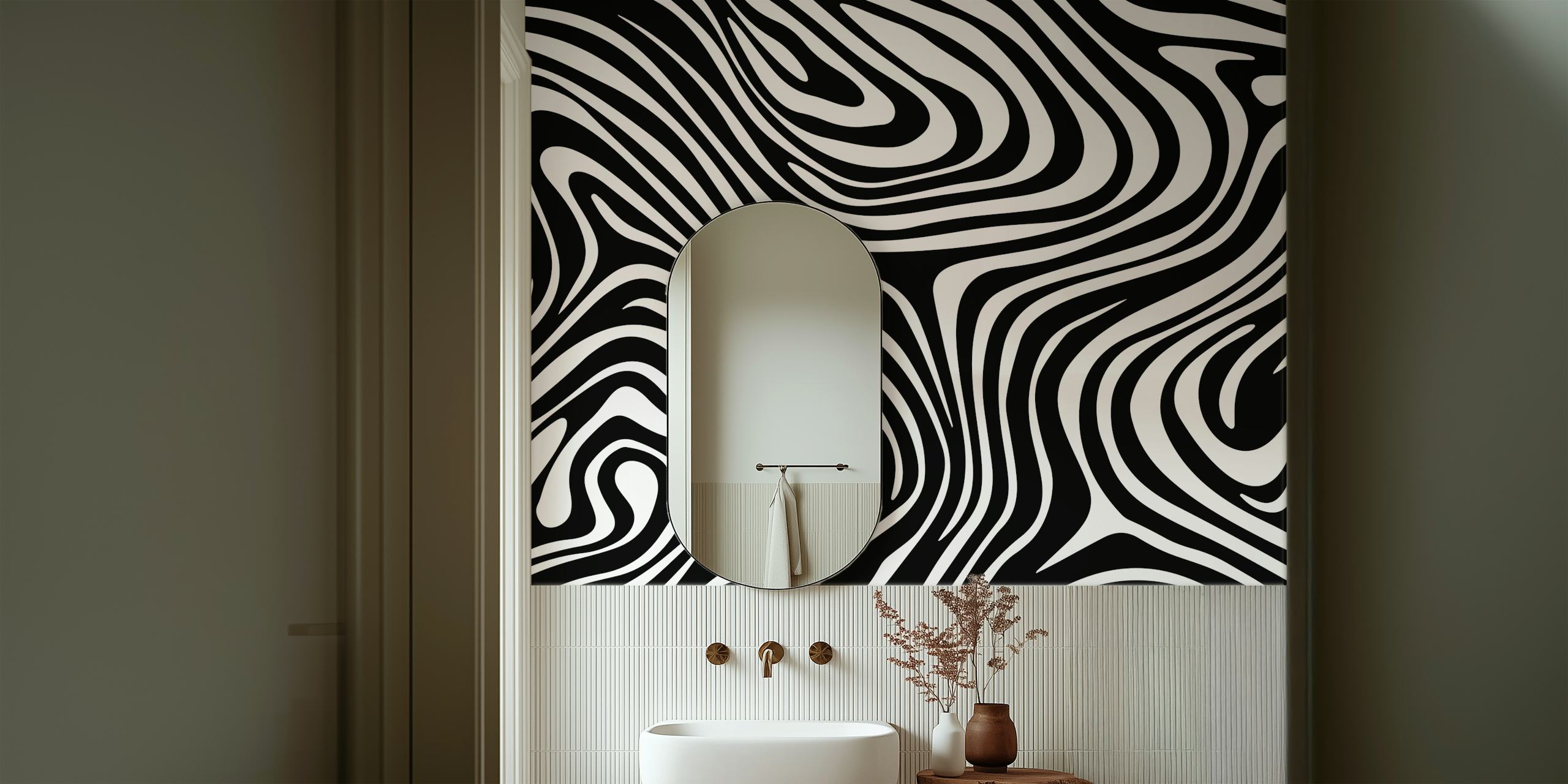 Wavy Lines Mic Century Graphic wallpaper in a room