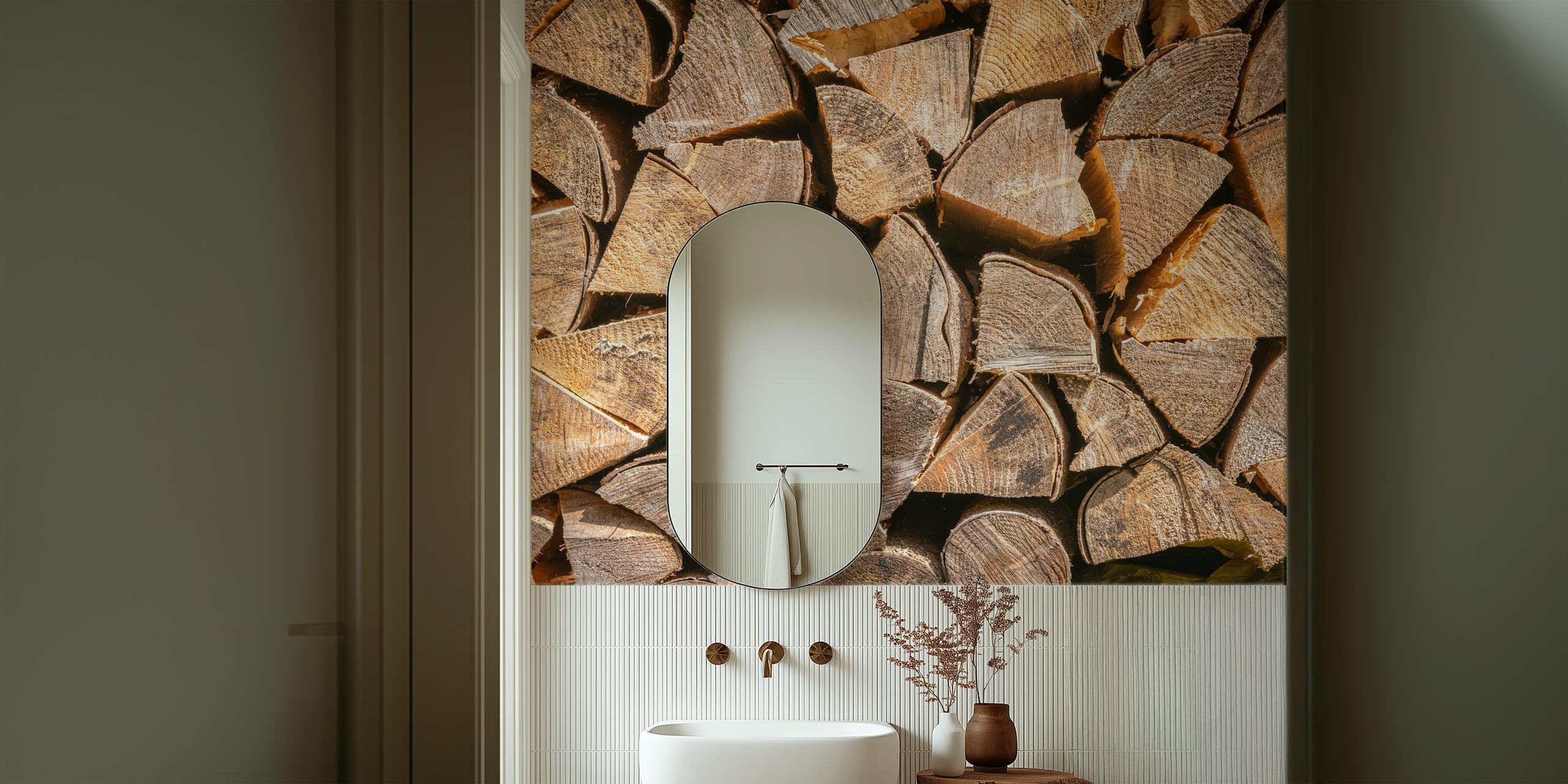 Papel tapiz Spring log Stack en una habitación