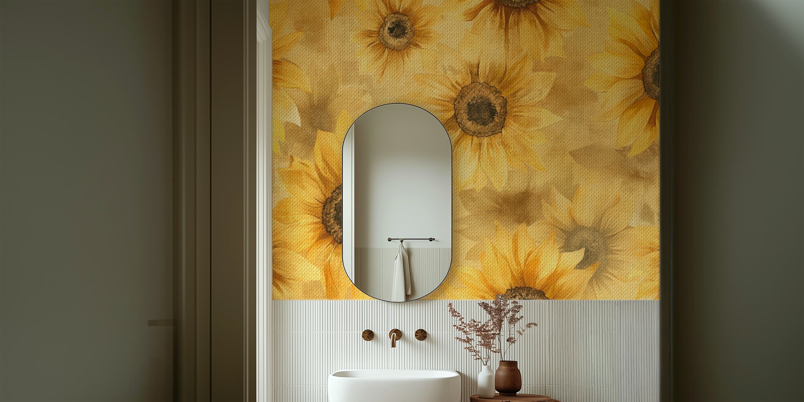 yellow sunflower floral wallpaper with watercolor style