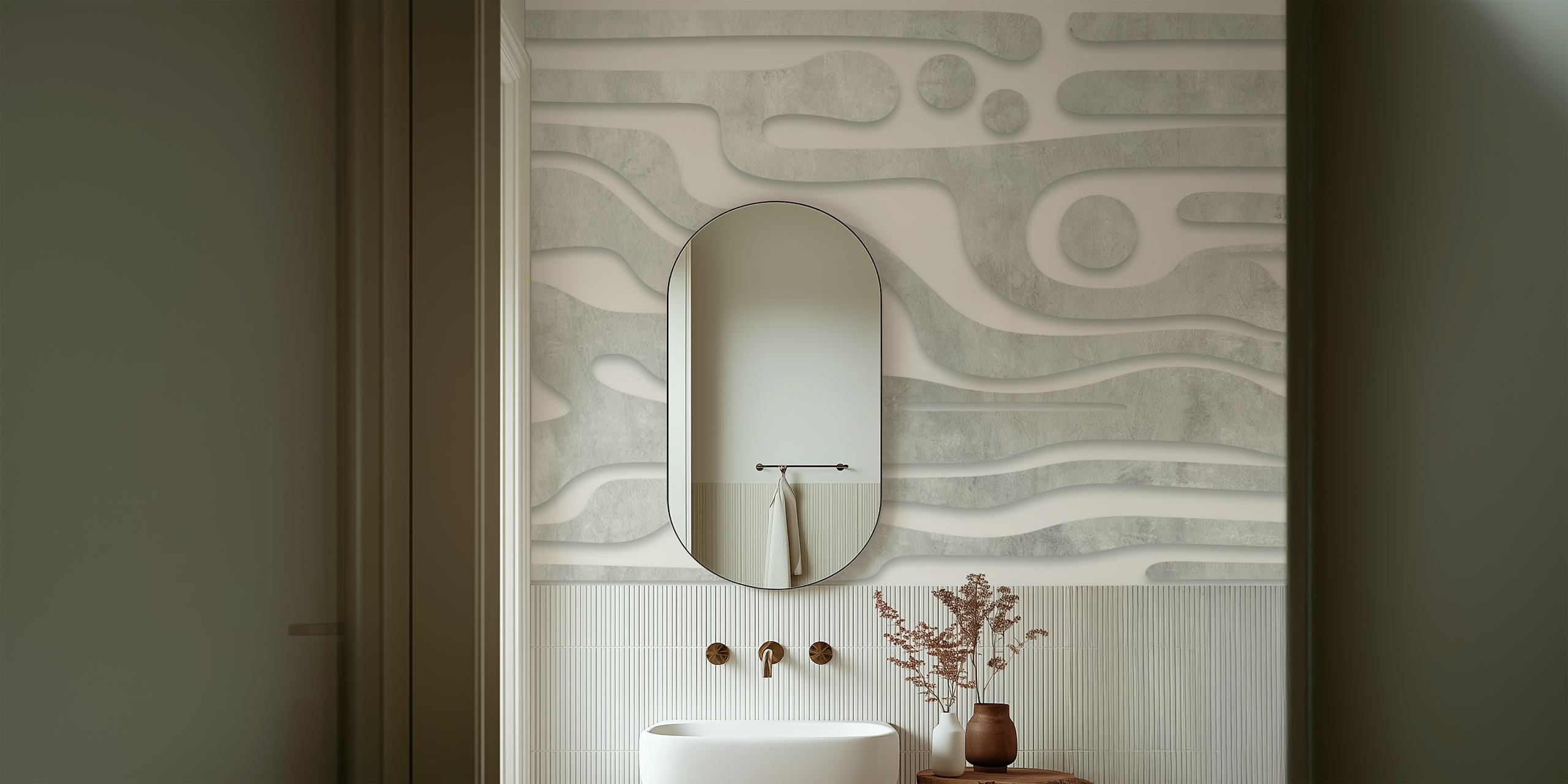 Organic shapes in soft beige tones wallpaper