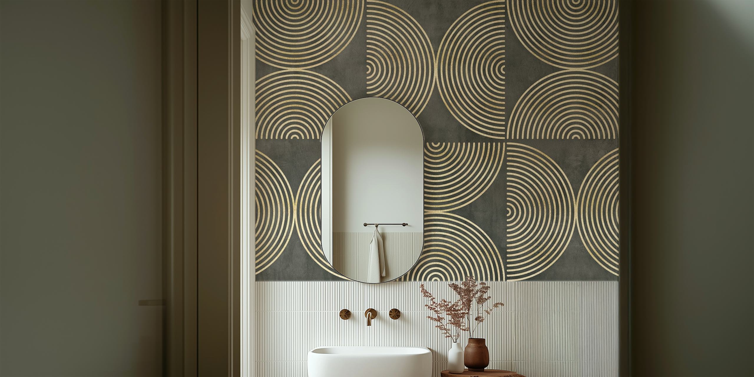 Eclectic Circles Modern Art Gold Brown Tapete
