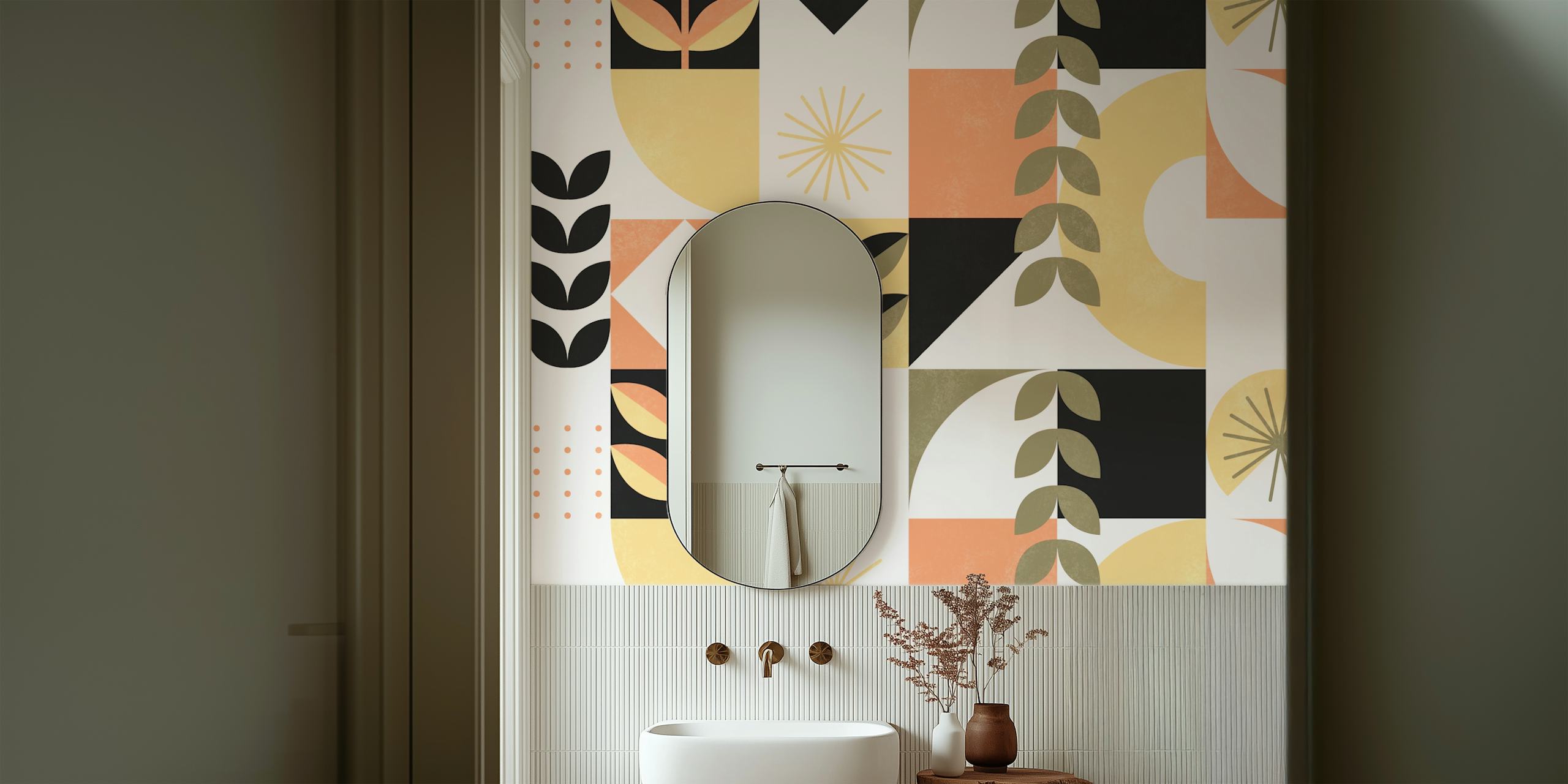 Mid Century Bauhaus Pastel 2 Behang In Een Kamer