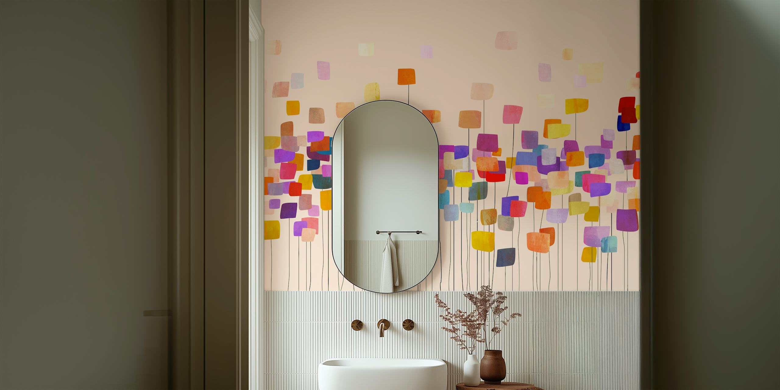 Colorful flowery garden wallpaper in a room