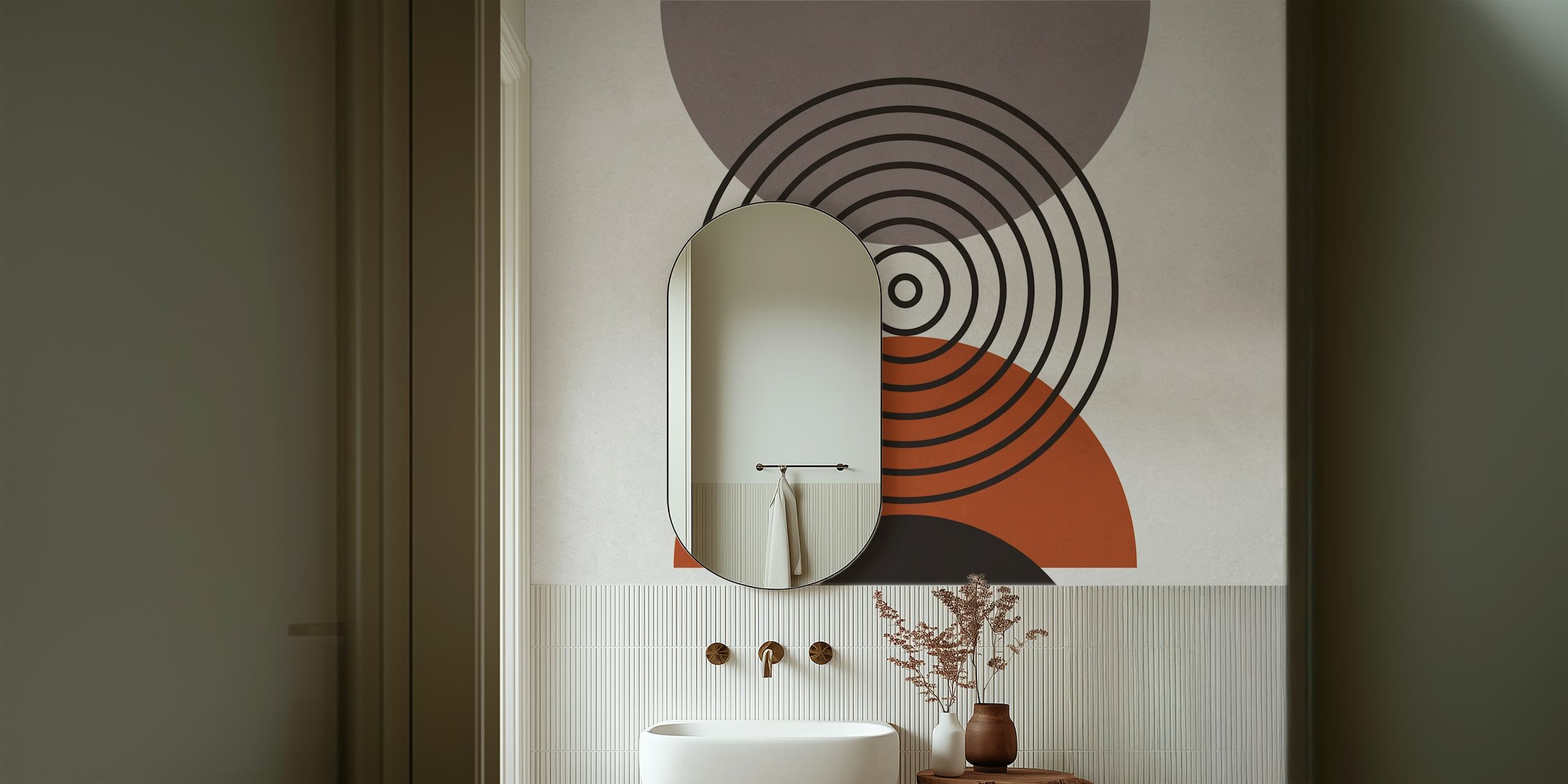 Geometric lines and circles Tapete in einem Raum