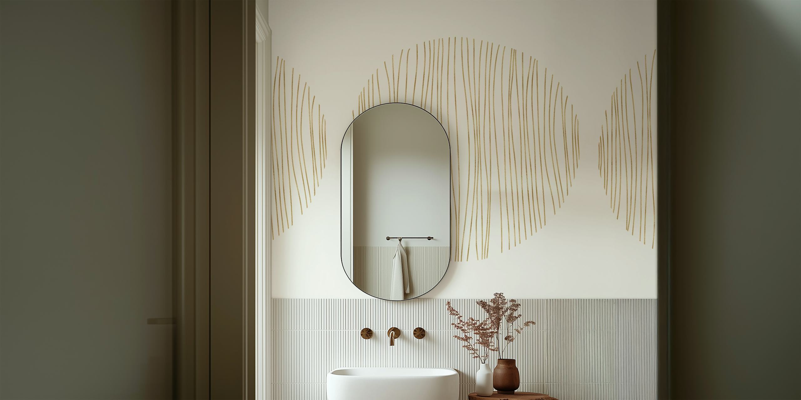 Wall mural of golden tribal circle line ornaments on a neutral background creating an elegant pattern