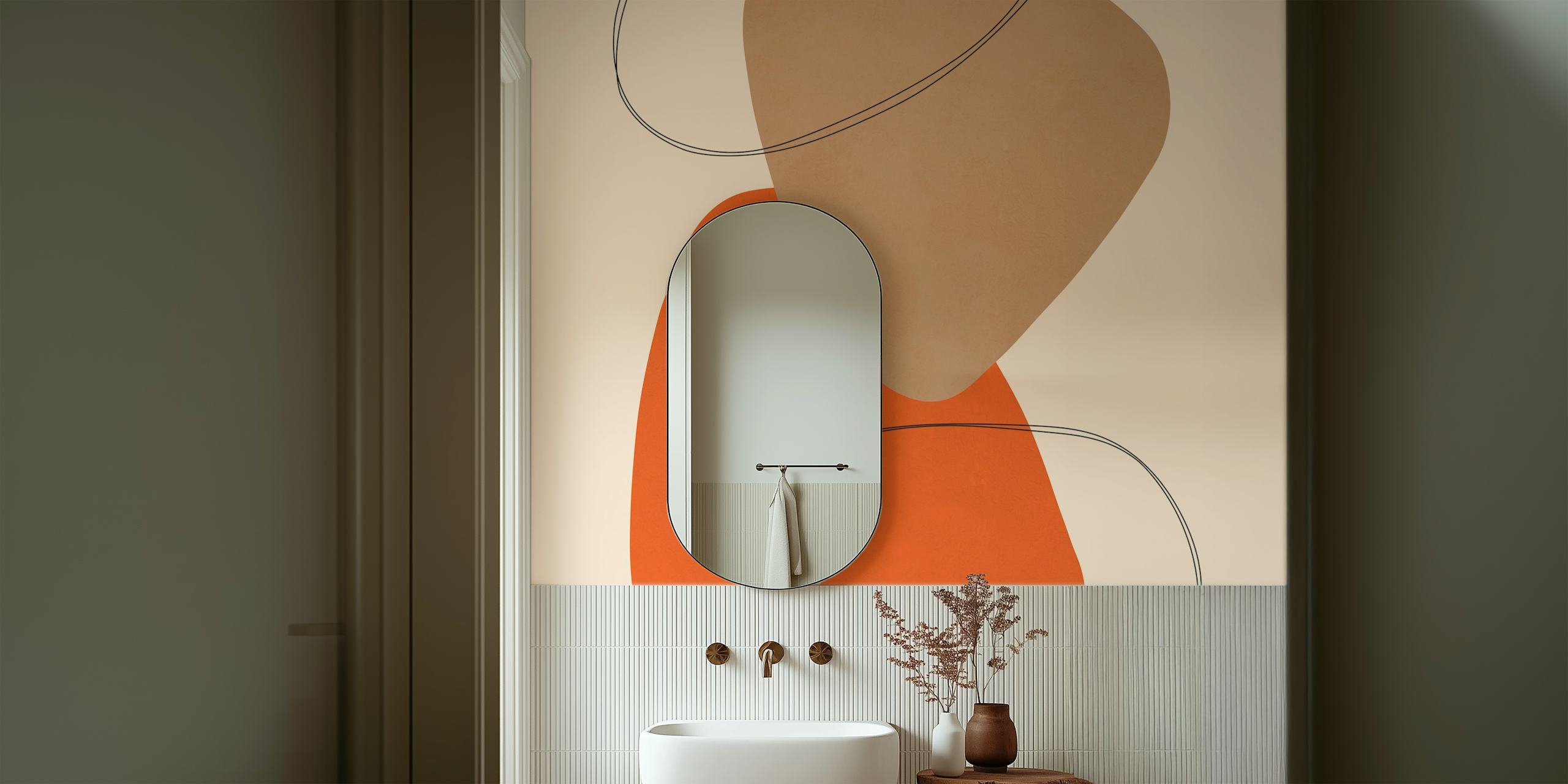 Modern abstract shapes in orange and beige wallpaper