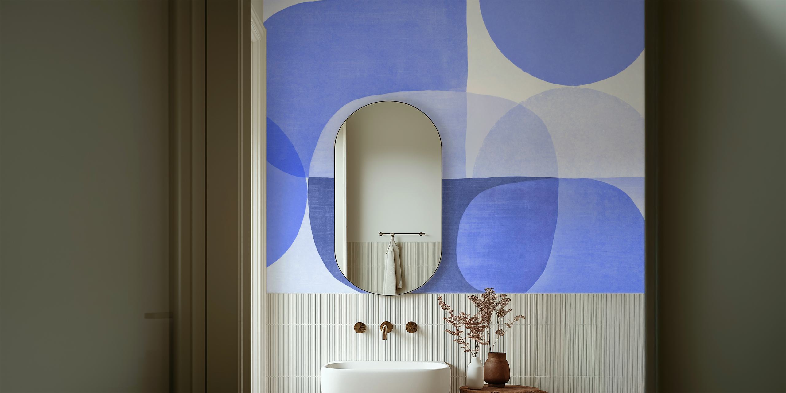 Papier peint Mid Century Roundish Shapes Blue dans une pièce
