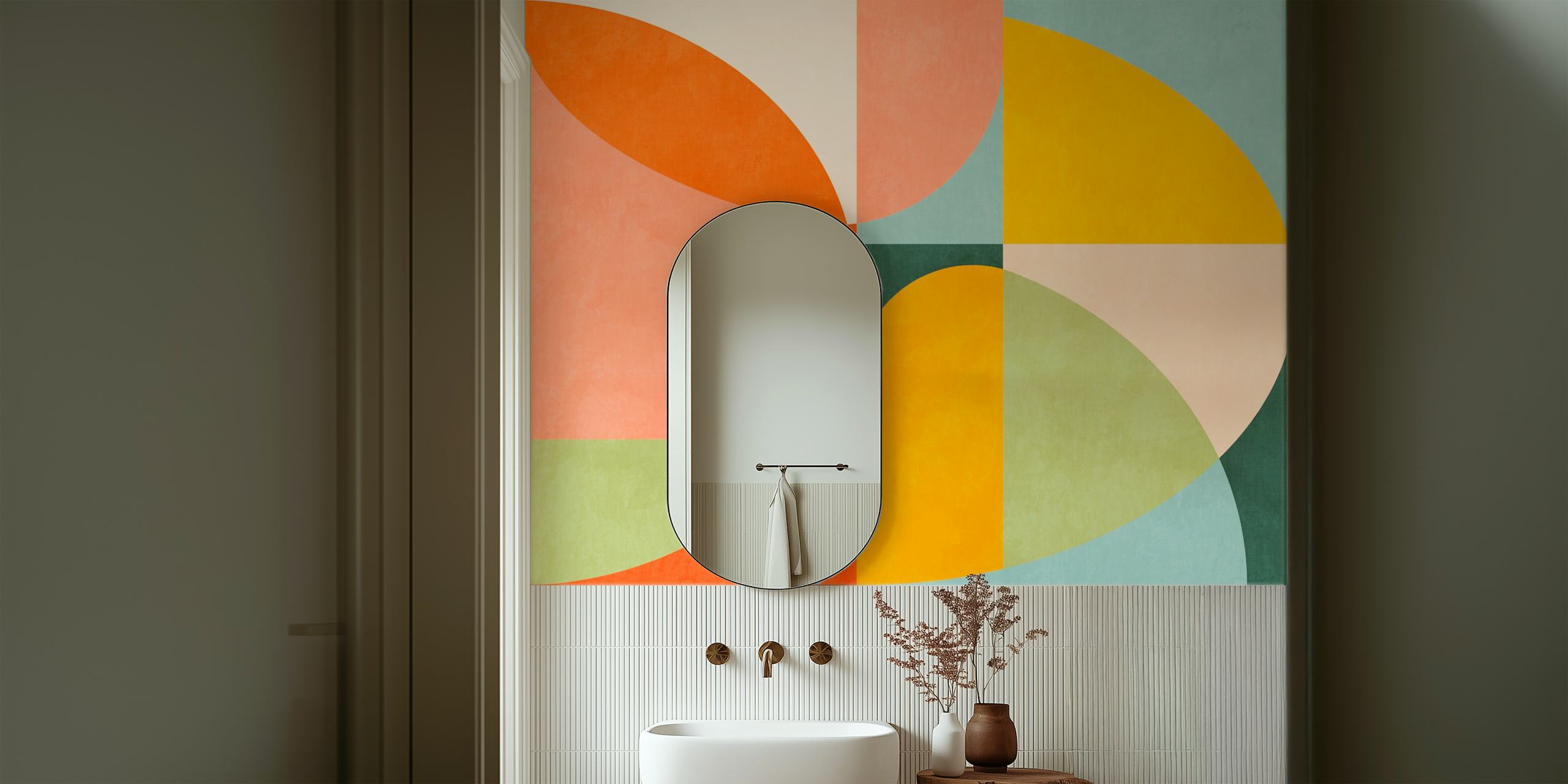 Papel tapiz abstracto de medio siglo con colores vibrantes