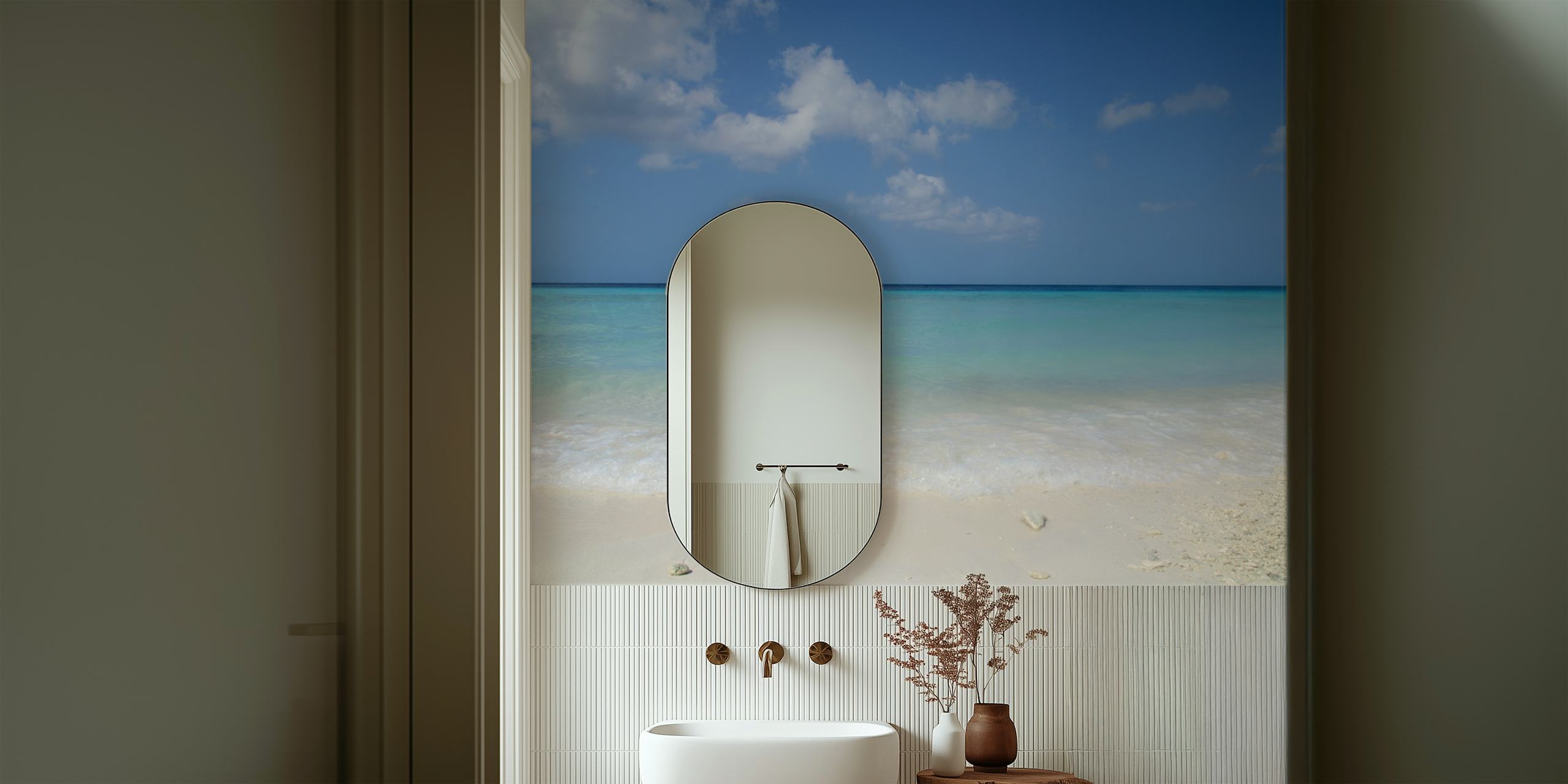 Caribbean beach wall mural with white sands and turquoise ocean