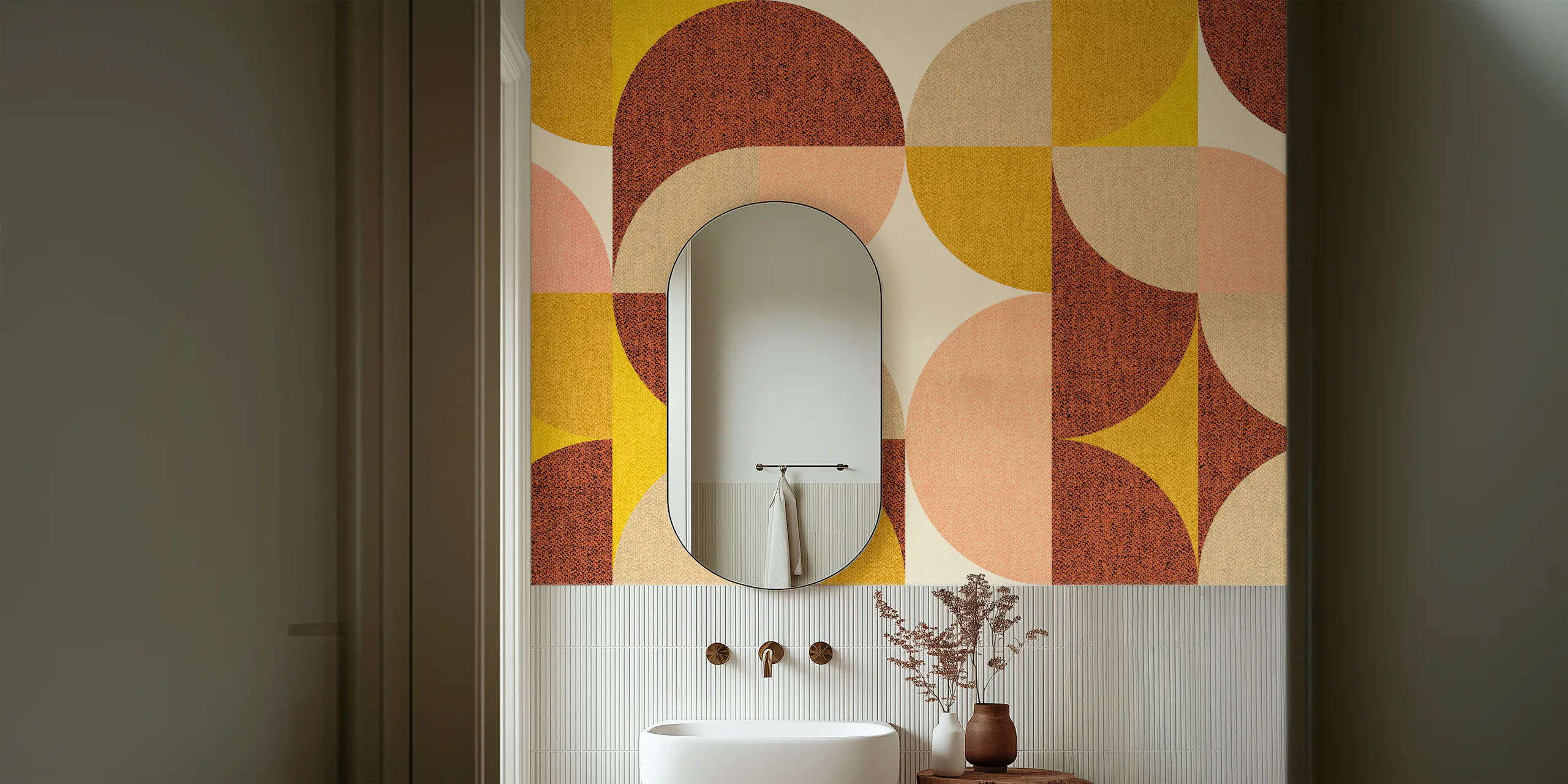 Retro Geometric Wallpaper Sage Pink Rust Gold