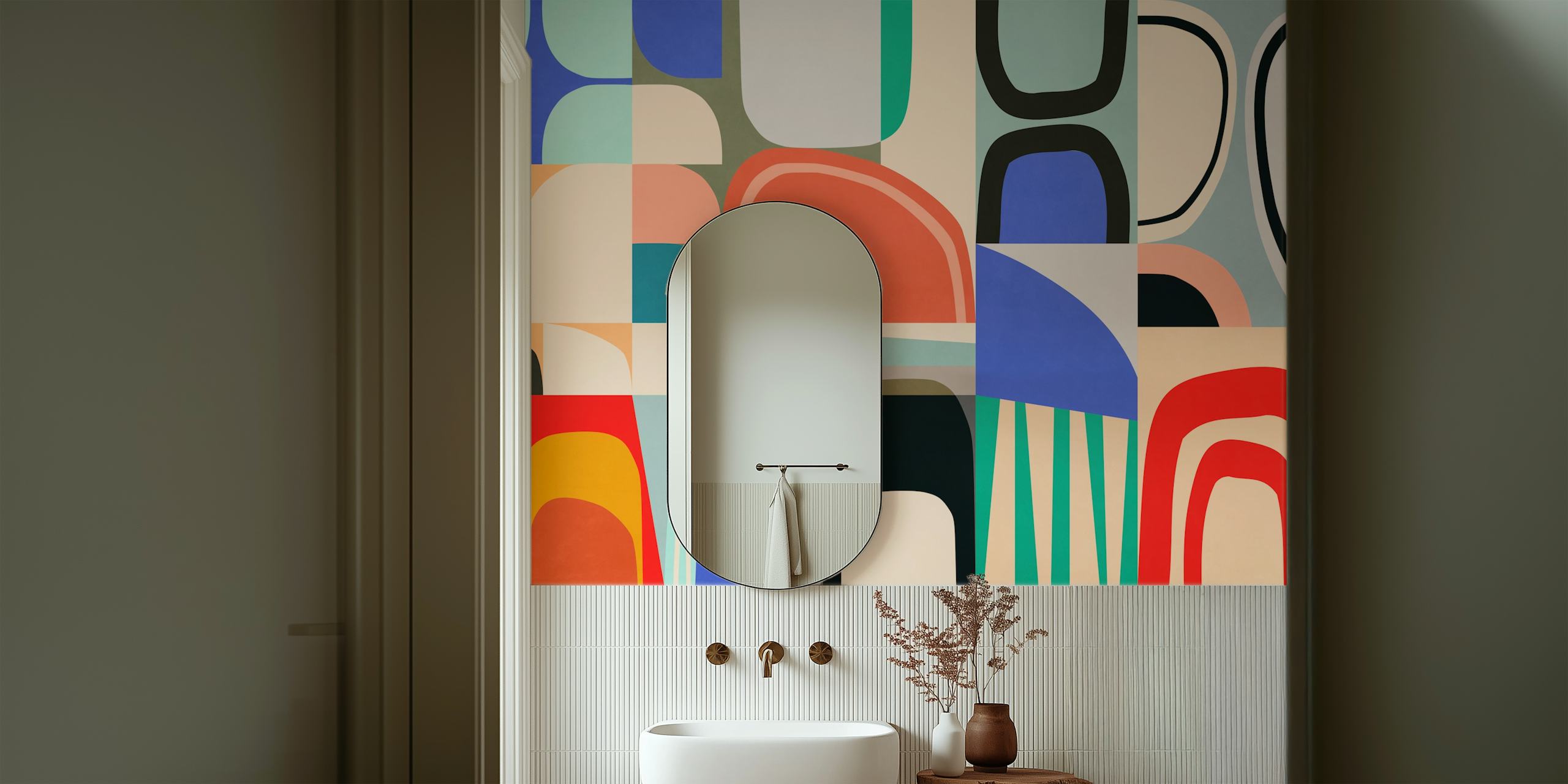 Ταπετσαρία Mid Century Modern 6 παρουσιαζόμενη σε ένα δωμάτιο