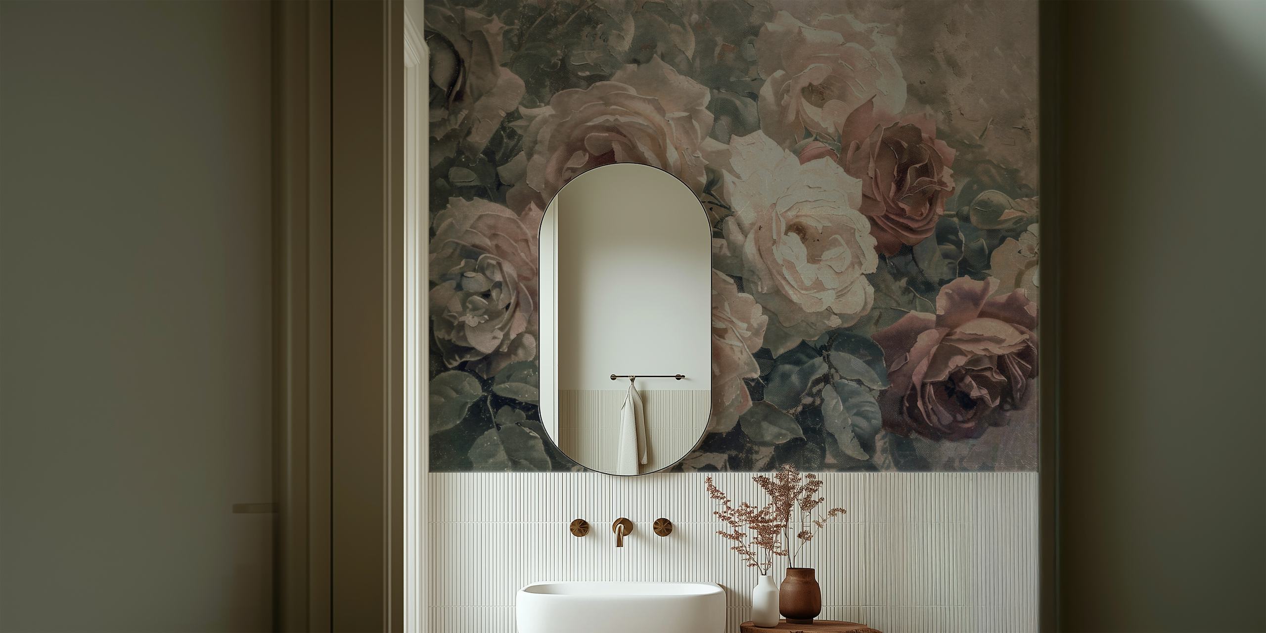 Moody rustikke nattblomster-veggmaleri med vintage blomsterdesign