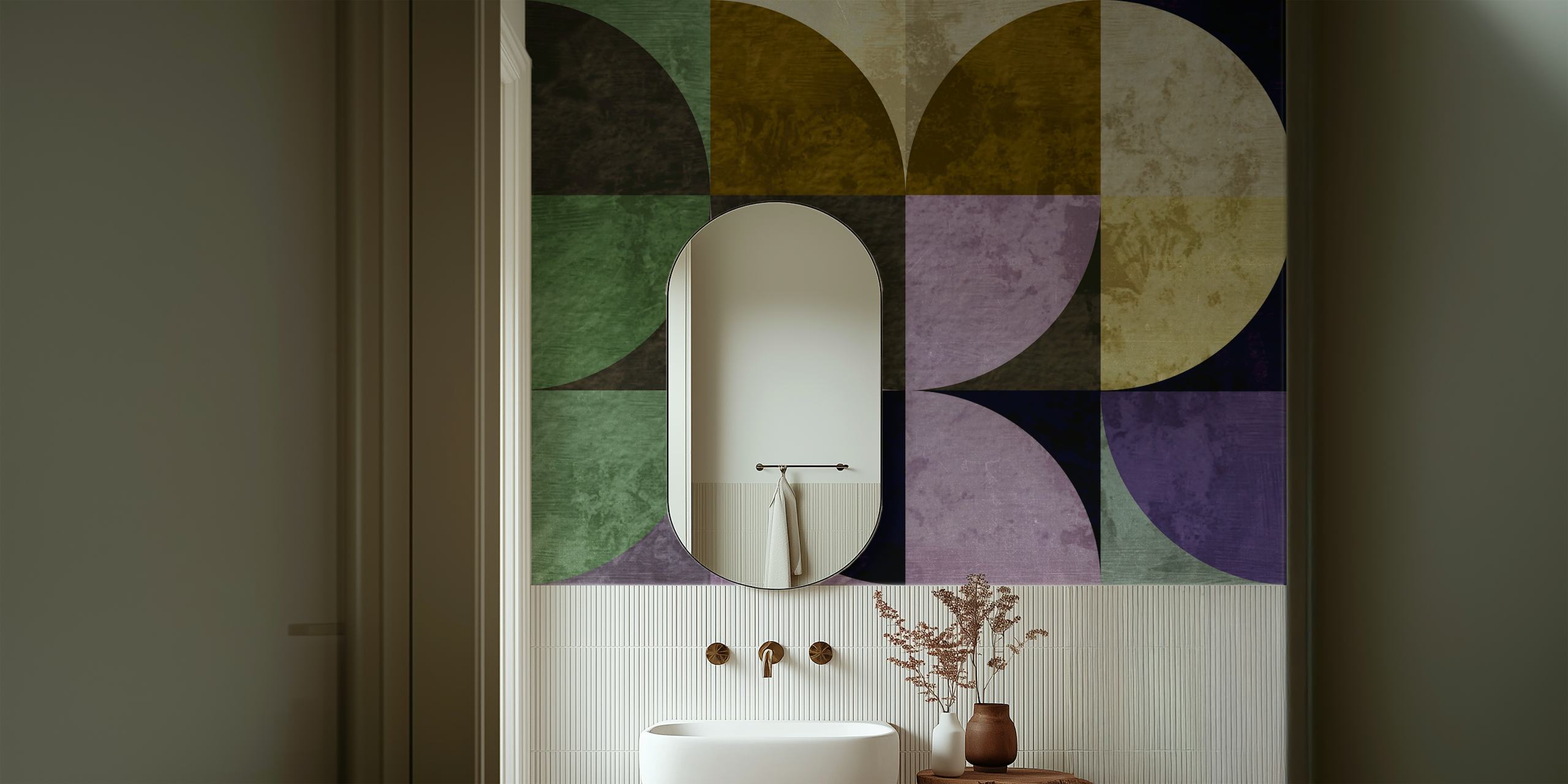 Geometric watercolor wallpaper in a room