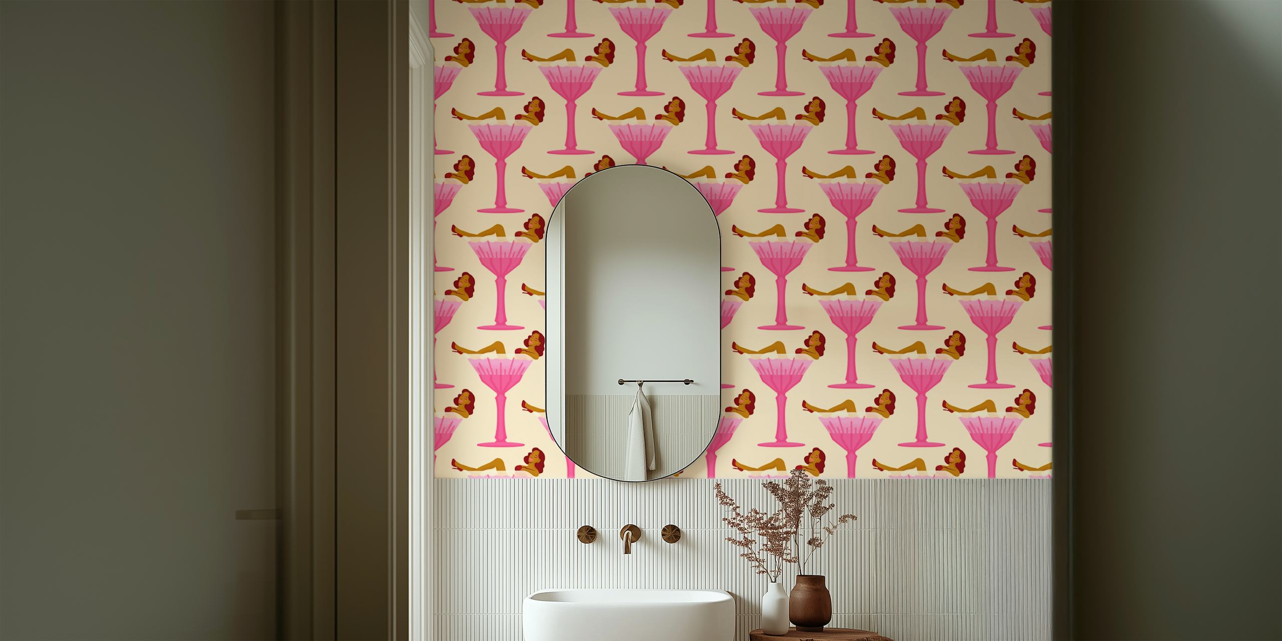 diseño de papel pintado juguetón con copas de martini