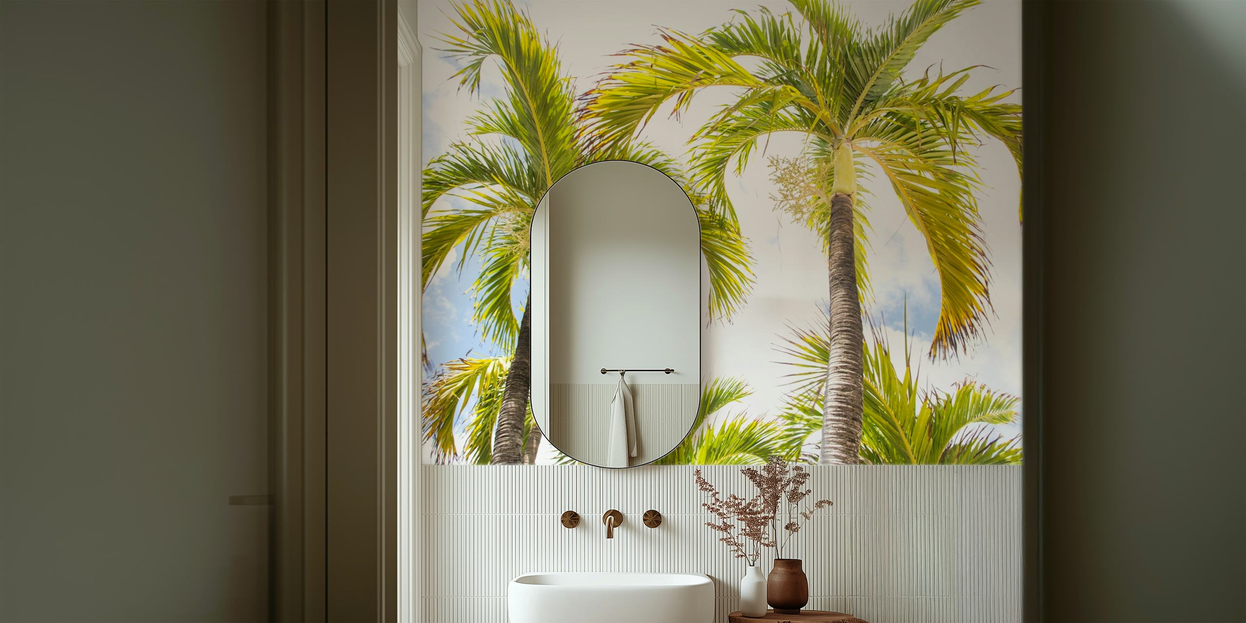 Tropische palm behang in een kameropstelling