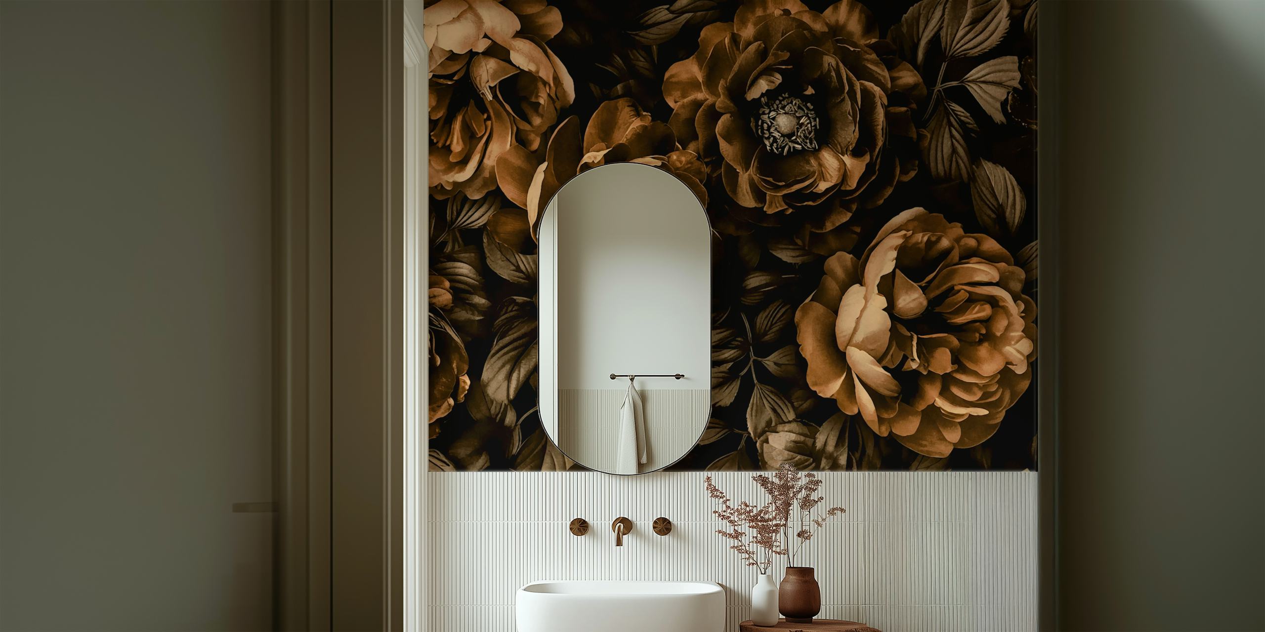 Midnight Garden Baroque Blooms Brown wallpaper design