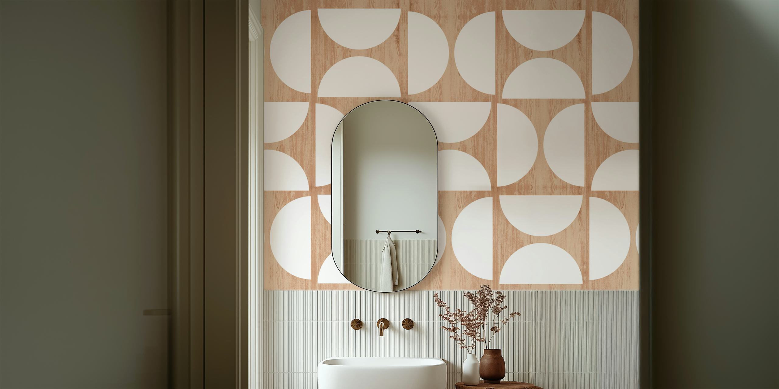 Beige White Bauhaus wallpaper in a room