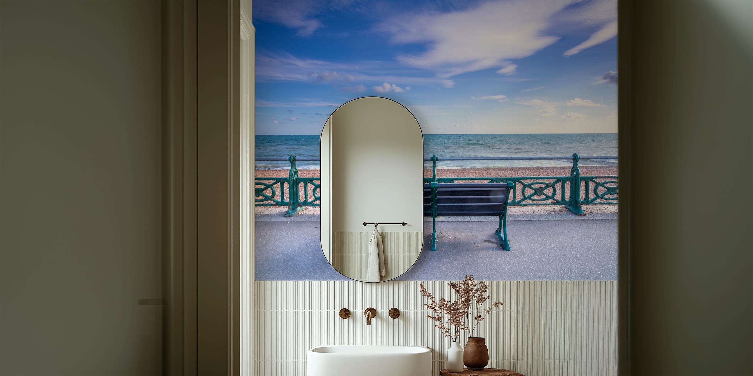 Wallpaper featuring a bench at the promenade