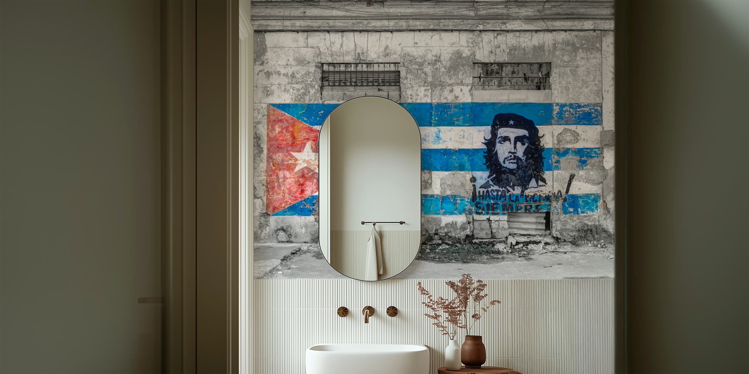Murale sur le thème cubain avec des images emblématiques et le drapeau cubain