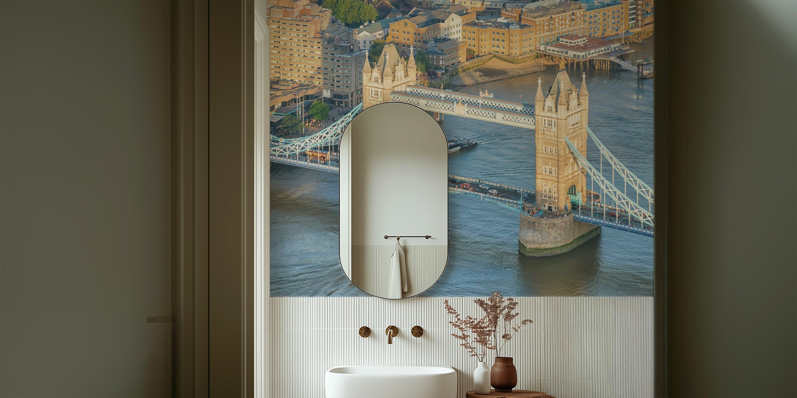 papel de parede London City View em um quarto