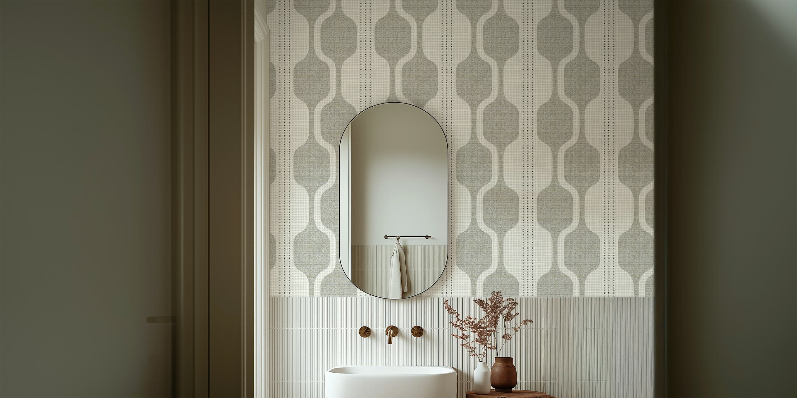 Mid-century modern gray flannel ogee pattern wall mural