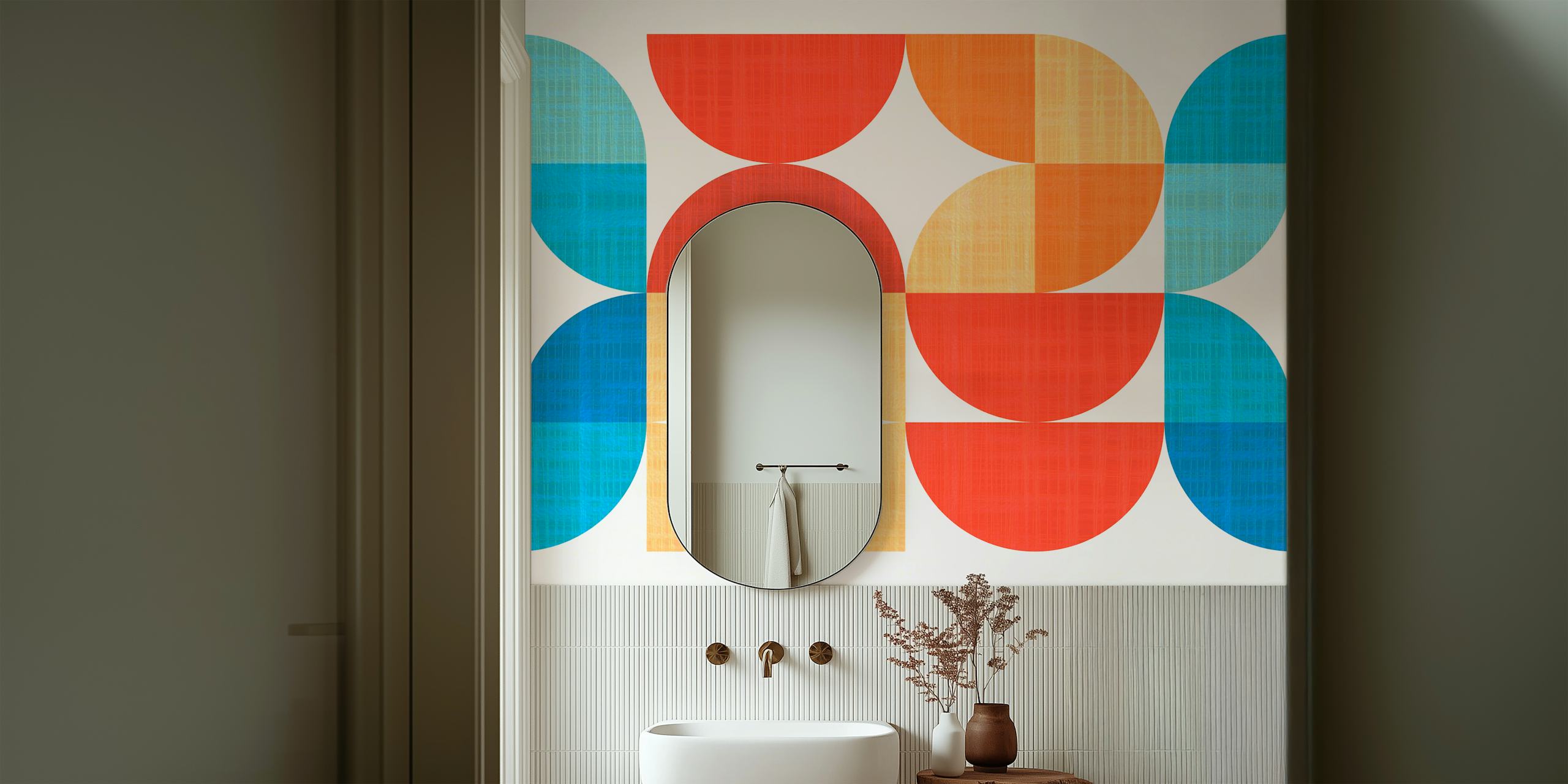 Papel tapiz Mid-Century Modern Retro Geometry en una habitación