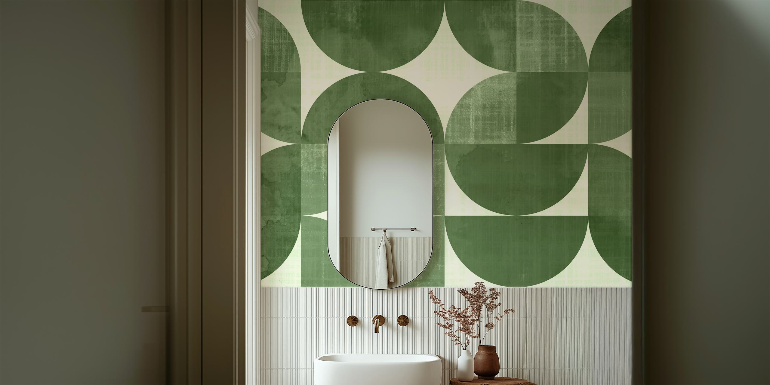 Mid-Century Modern Grøn Geometrisk Tapet
