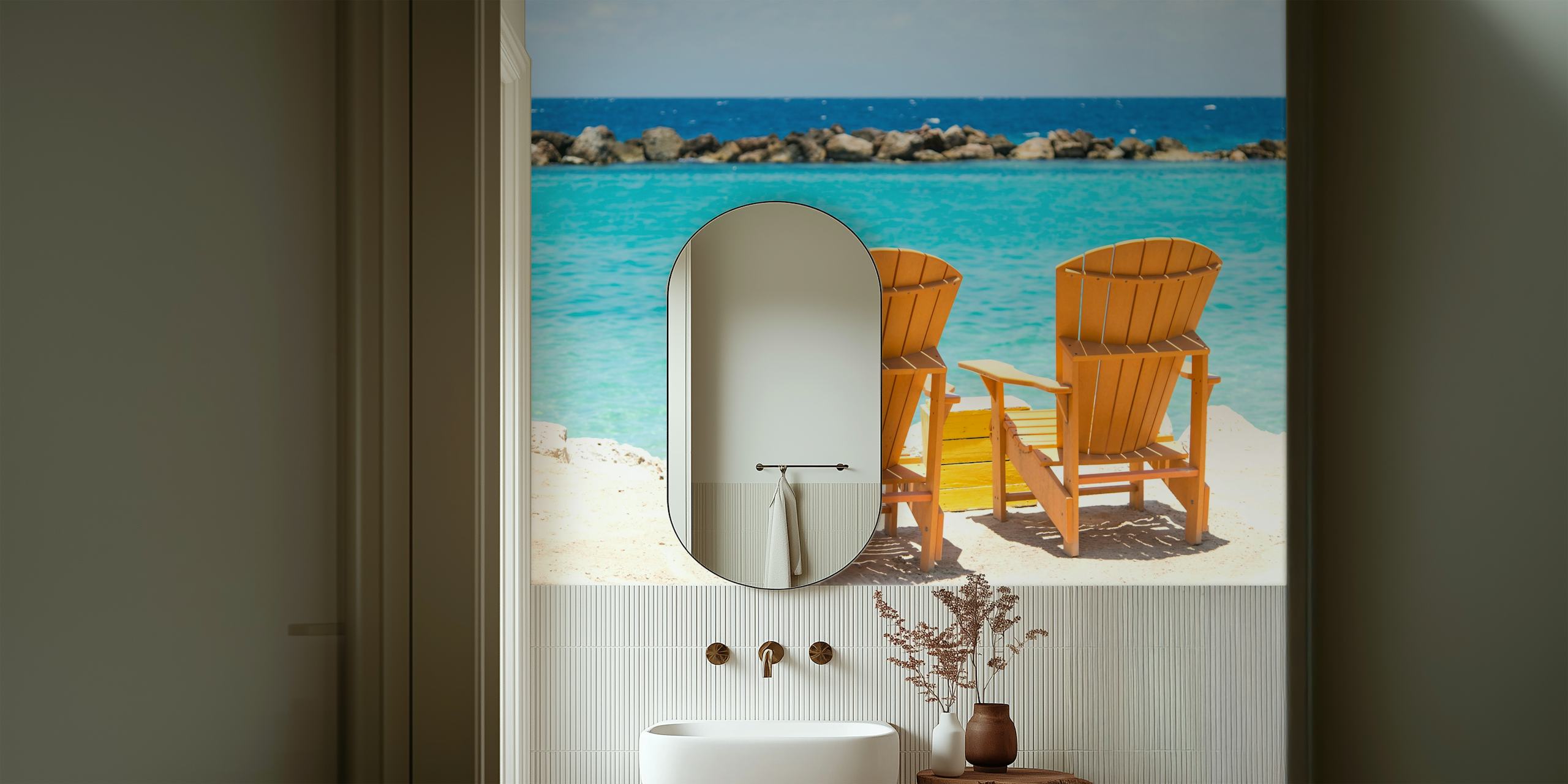 Caribbean beach chair wallpaper in a room