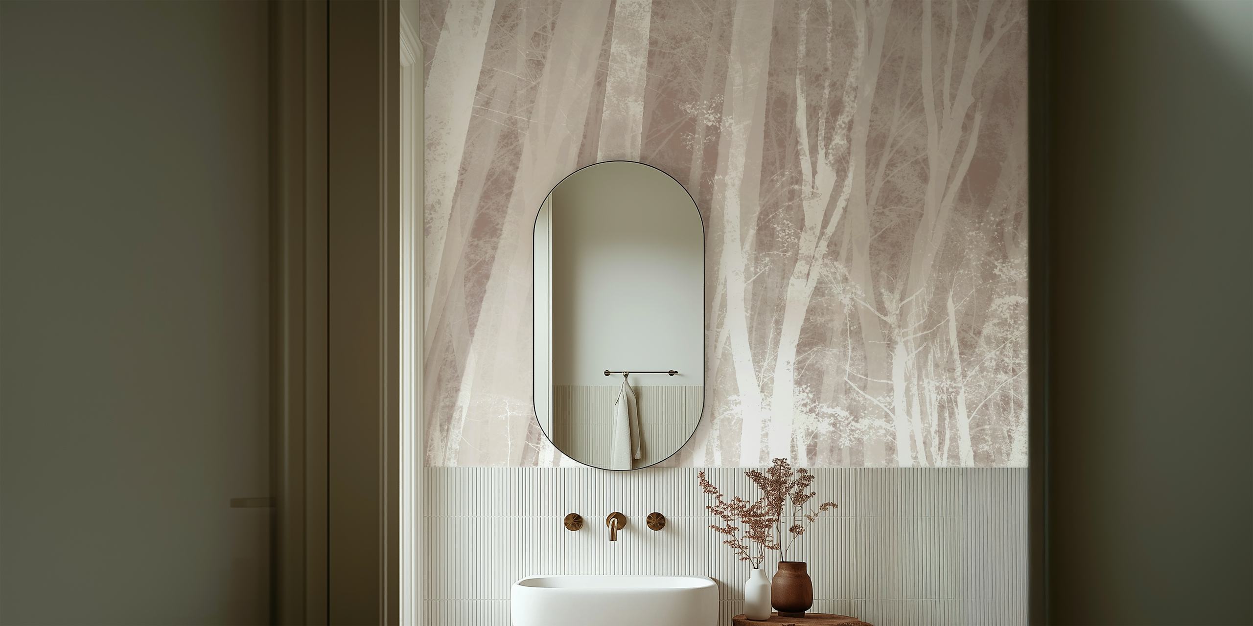 White trees with soft textures in muted tones wallpaper