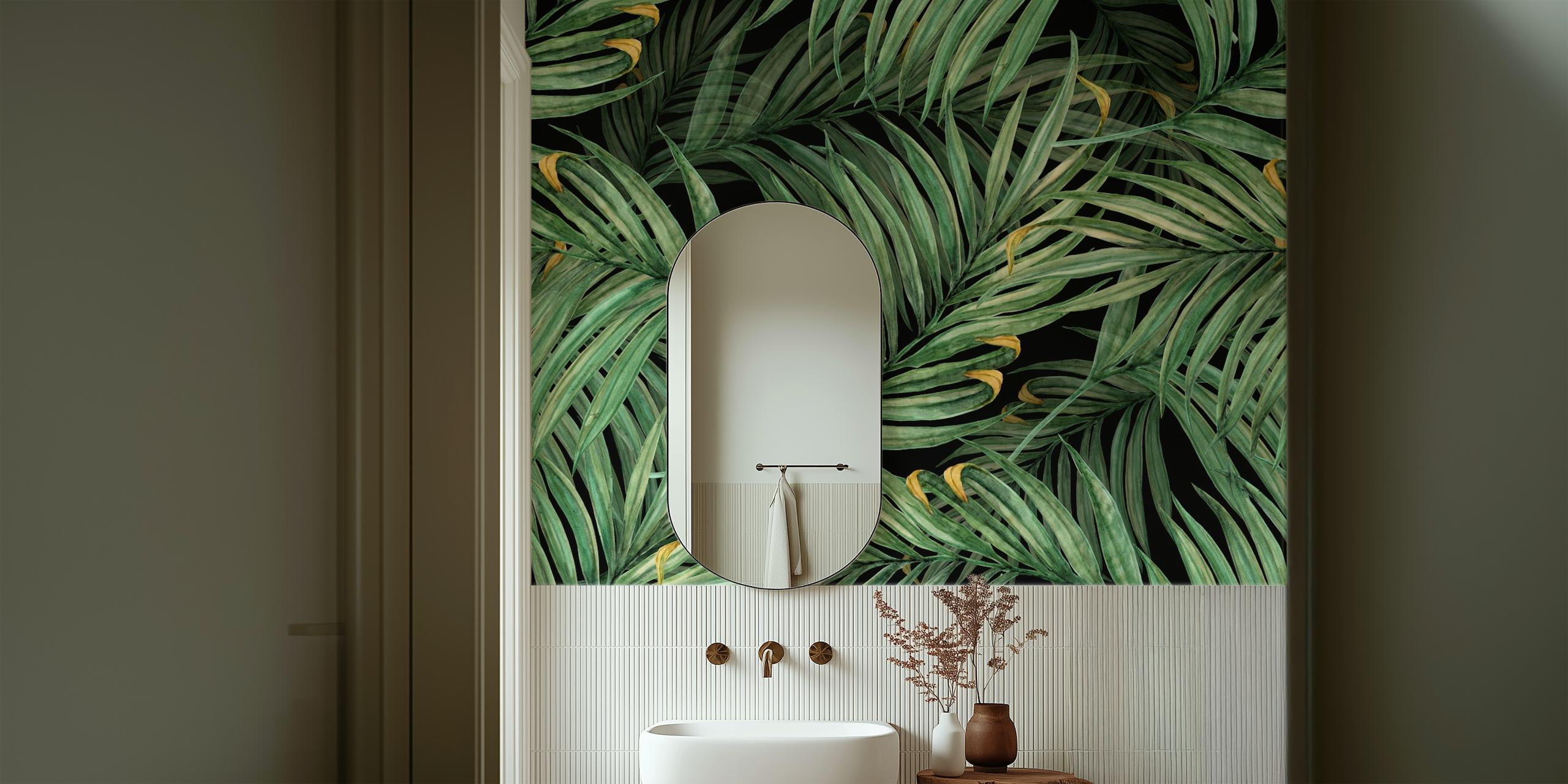 Palm leaves wallpaper on a black background