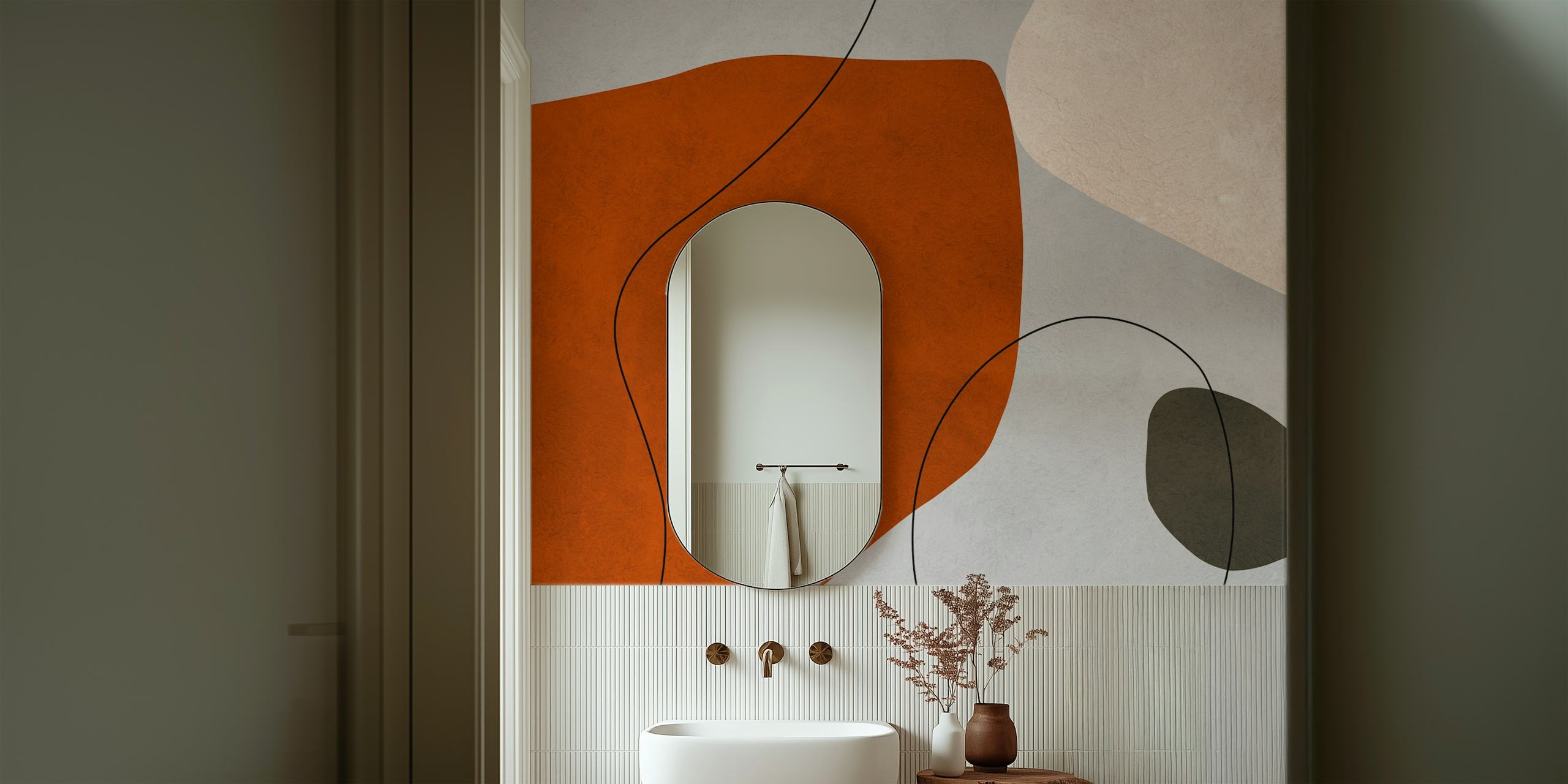 Papel de parede Modern Abstract Earth Tones em um quarto