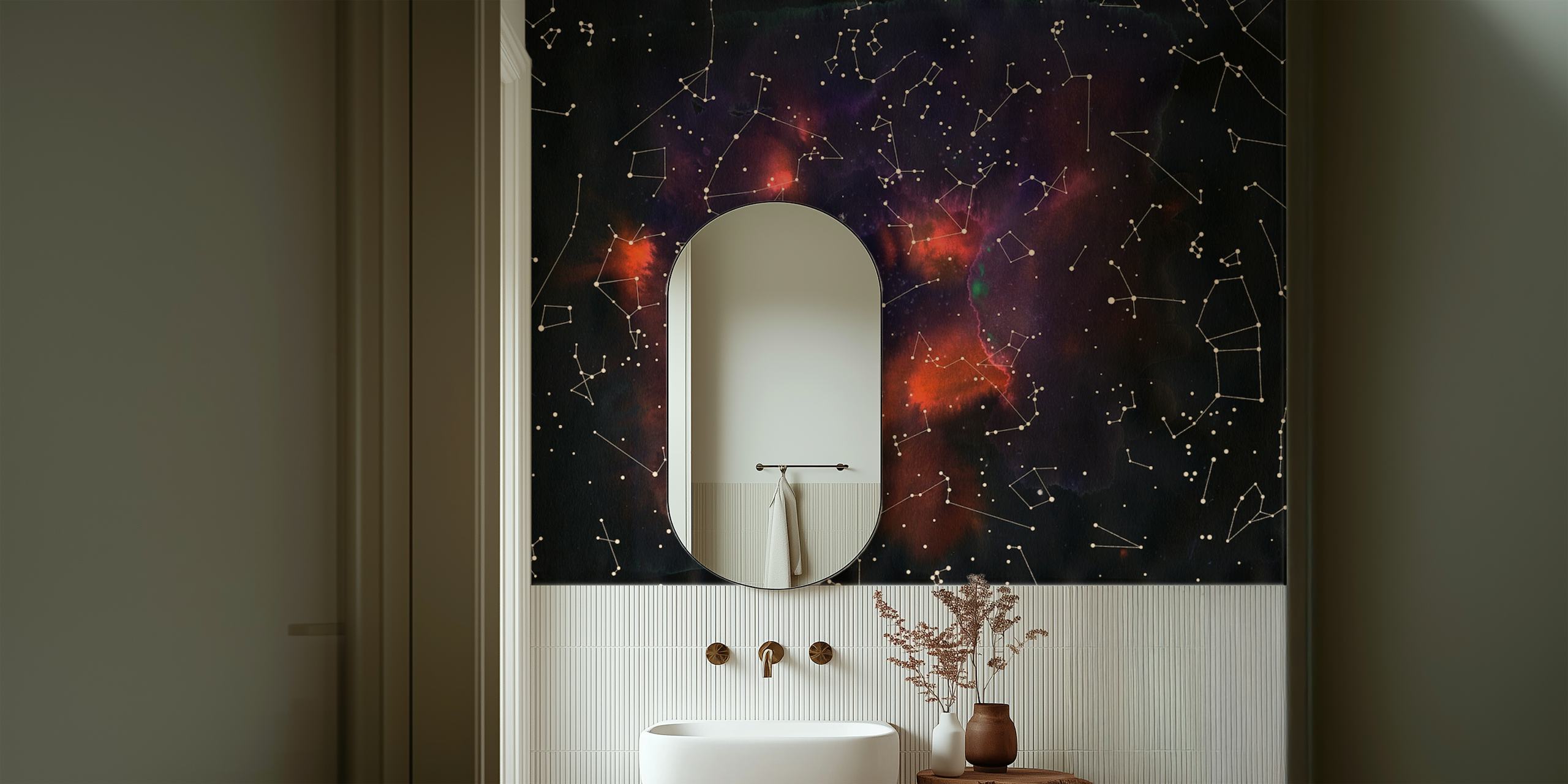Night sky with constellations and colorful nebulae wallpaper