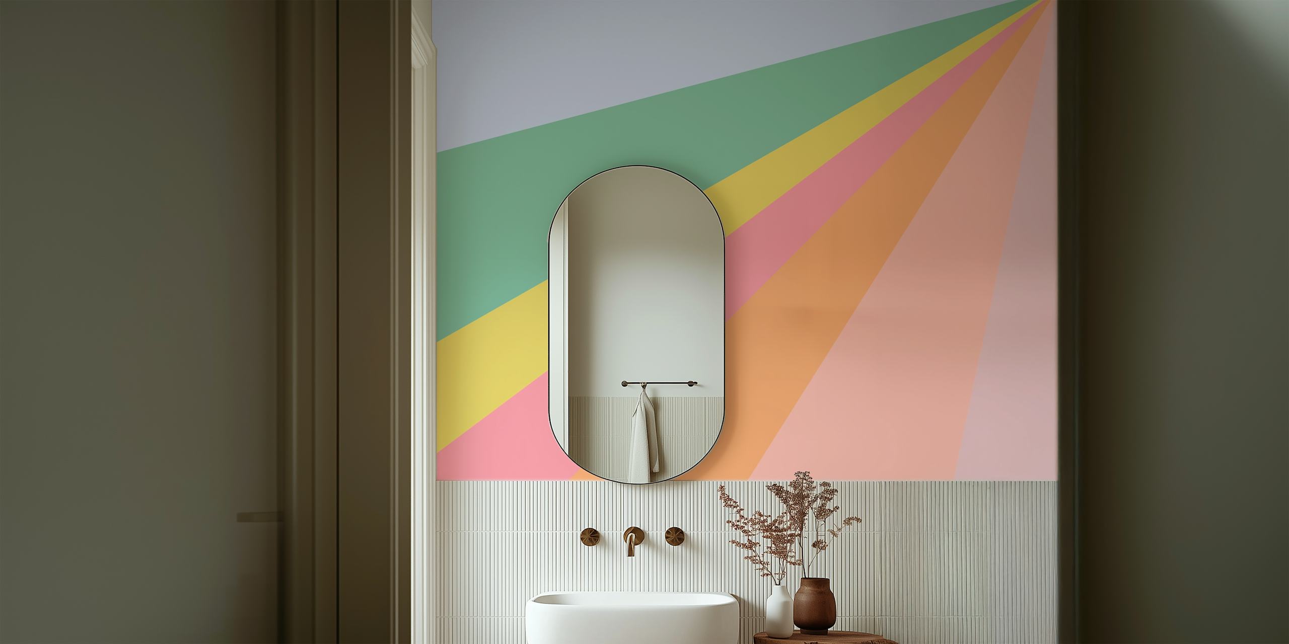 Vibrant Pastel Abstract Sunburst papel de parede em um quarto
