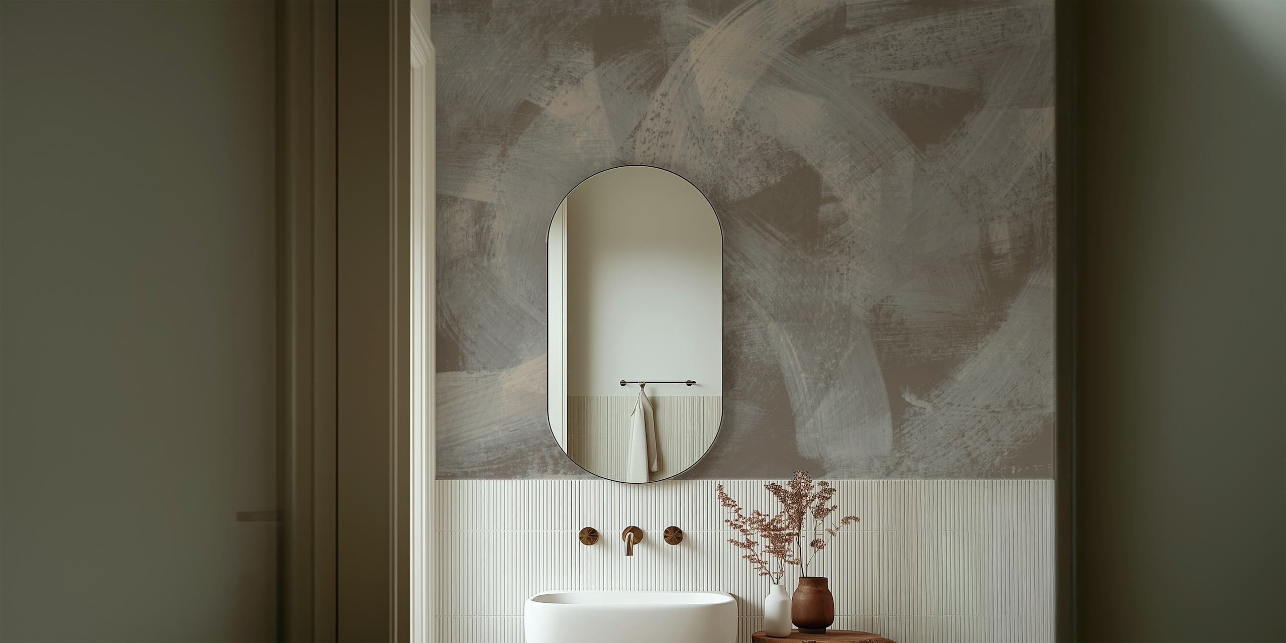 Abstract charcoal brush strokes wallpaper in a room